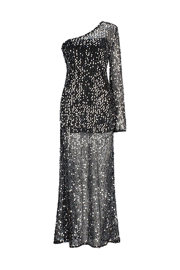 CURAAE Amelia Sequin Maxi Dress in Black