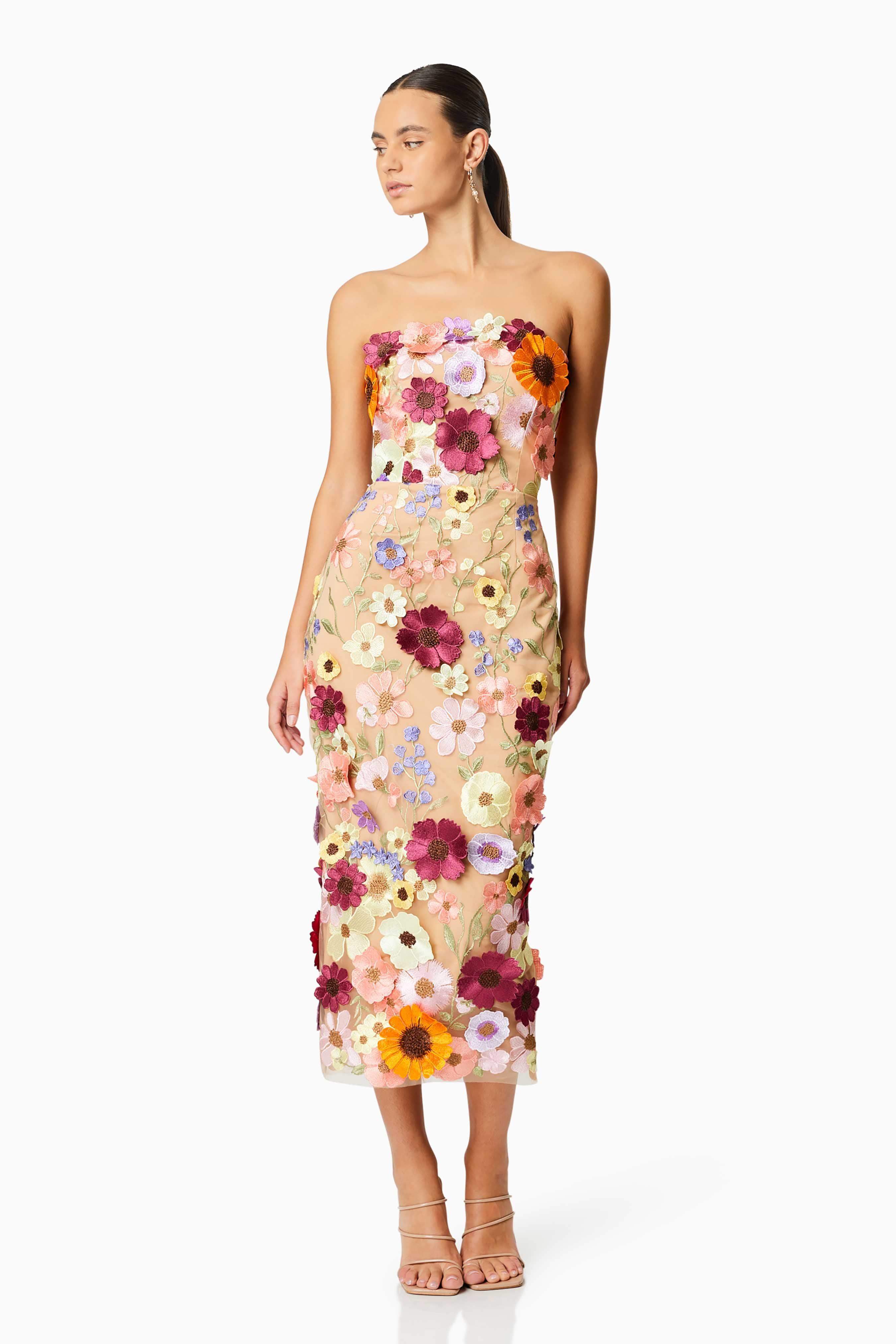 Helena Strapless Midi Dress In Pink