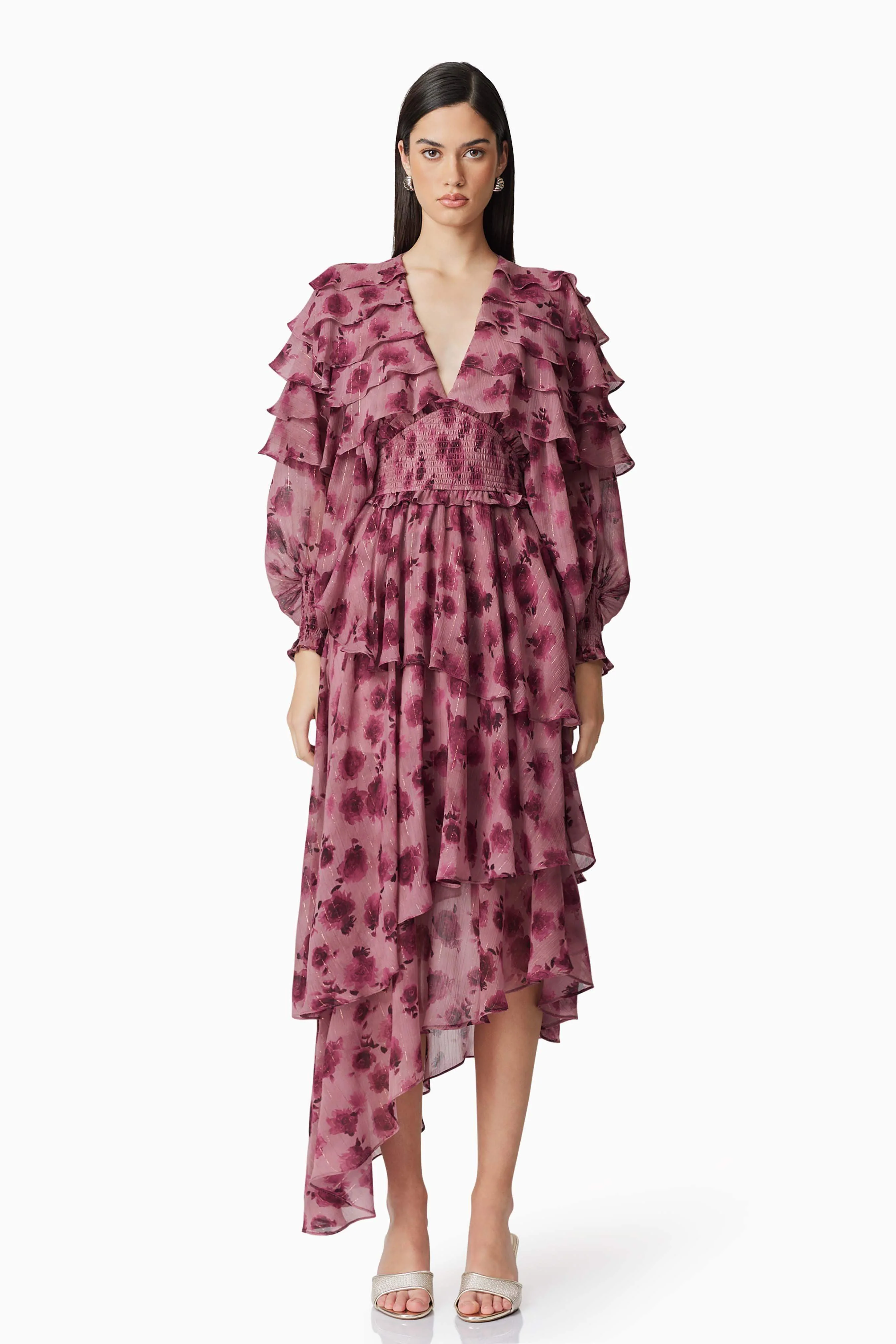 Monica Long Sleeve Midi Dress in Purple