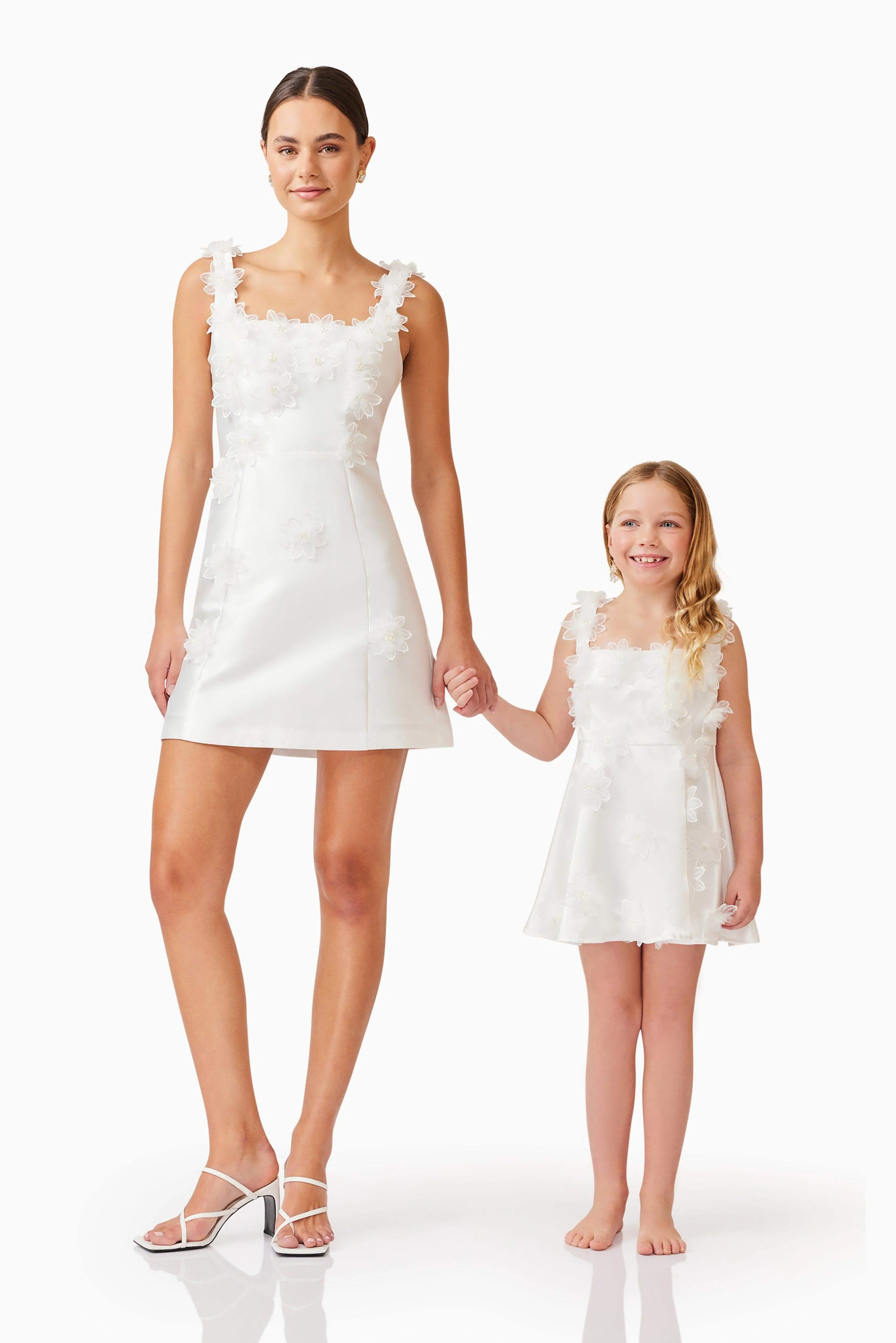 Elder Floral Girls Dress in White