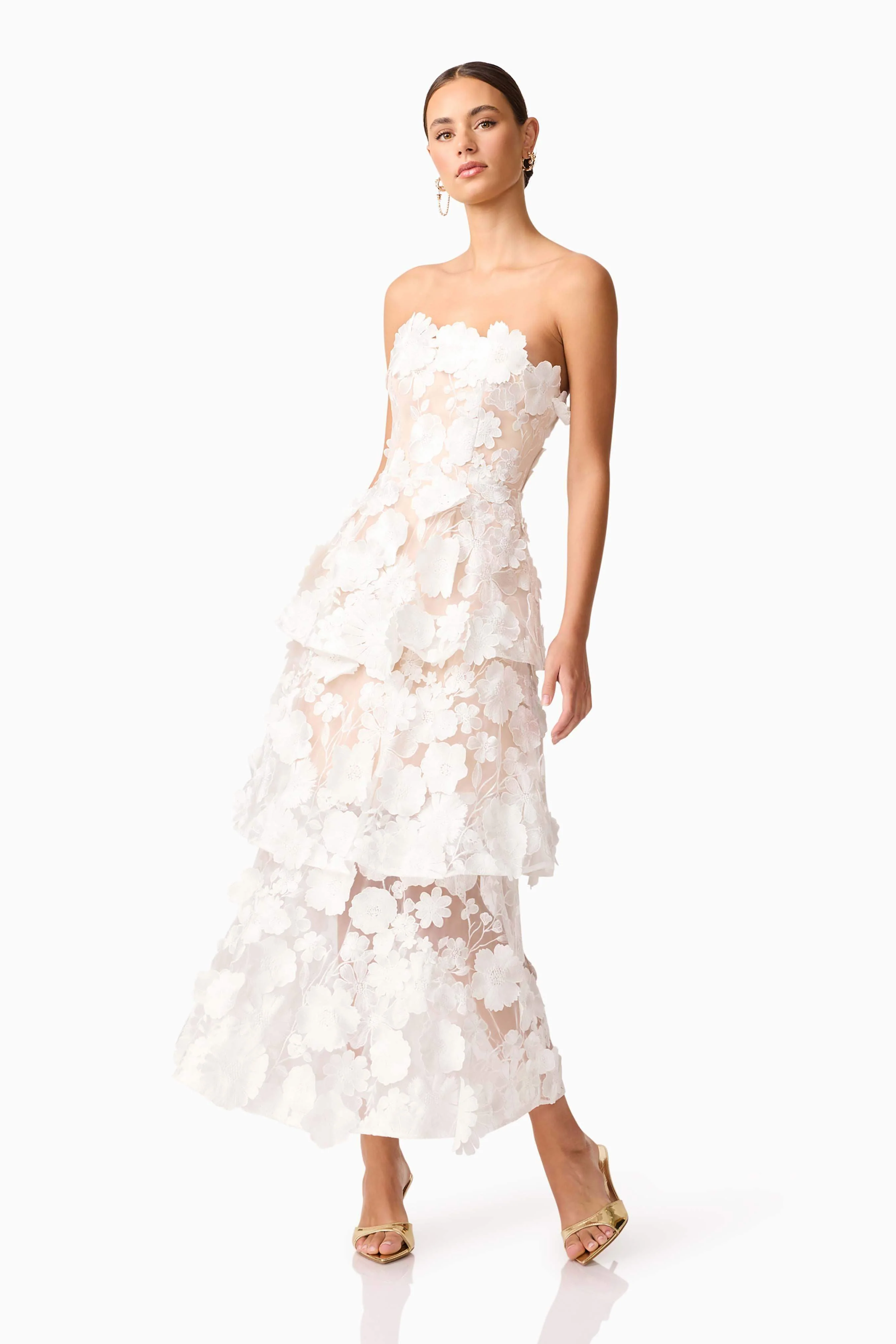 Selene Maxi Tiered 3D Dress in White