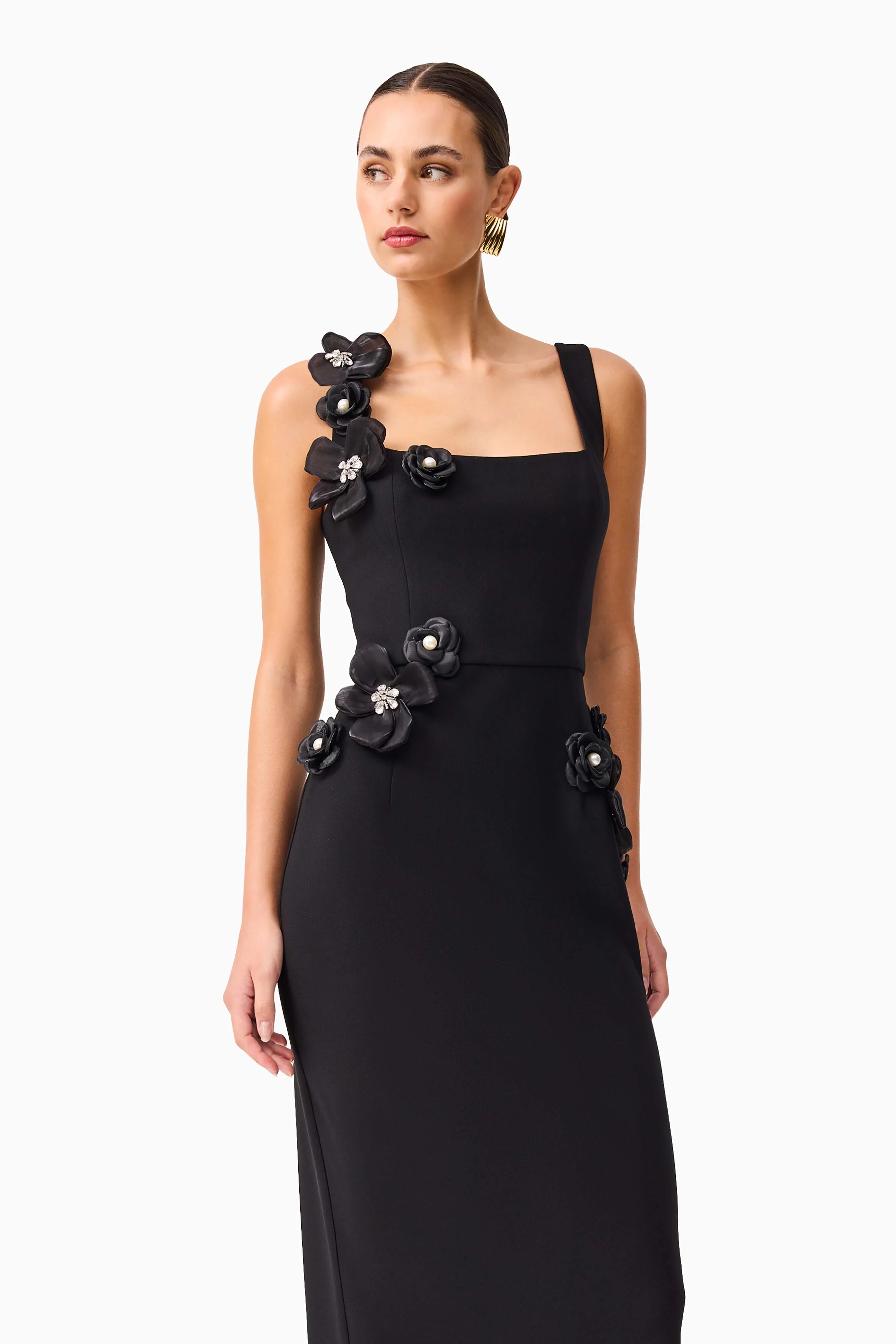 Chantelle 3D Midi Dress in Black