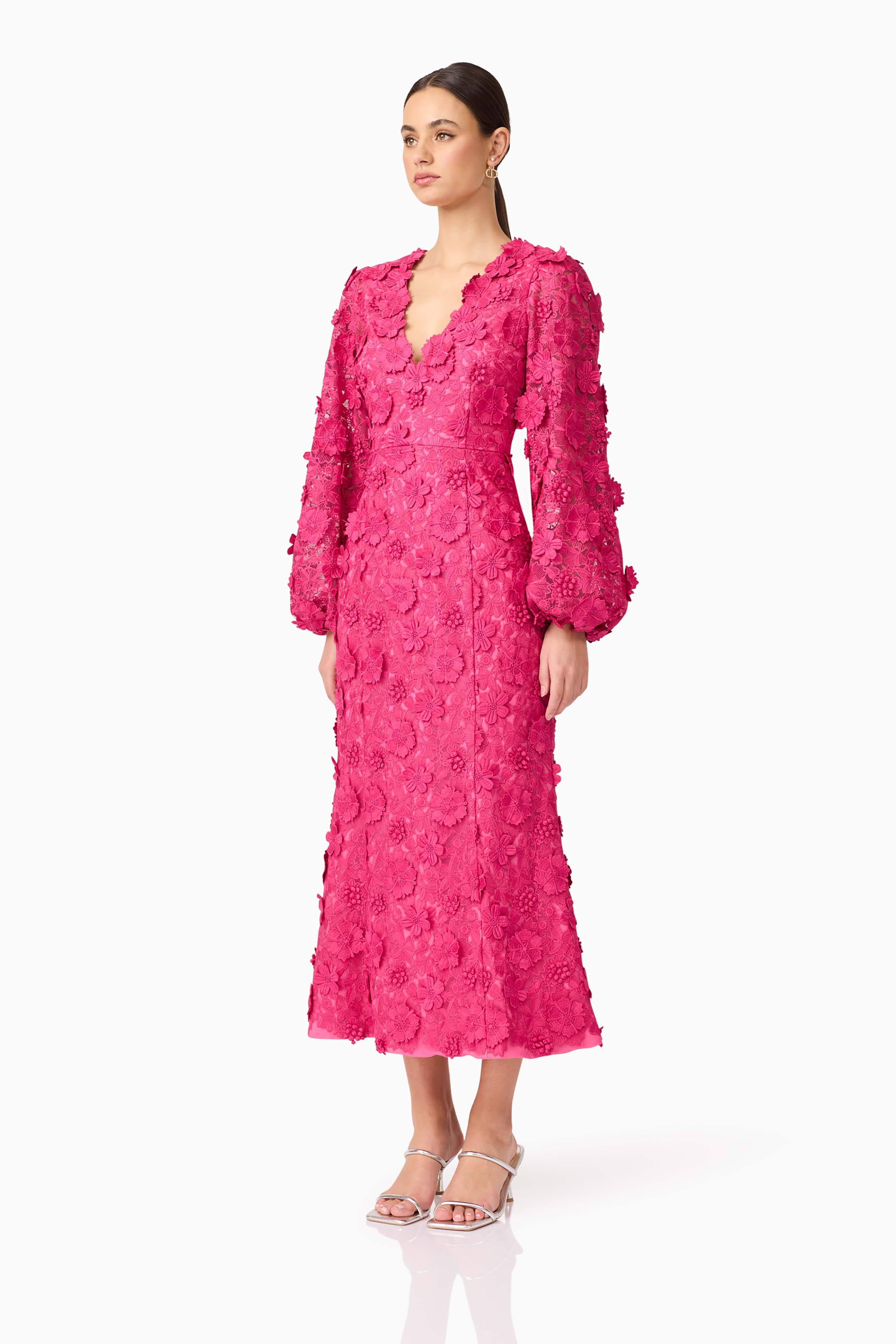 Claudia Long Sleeve Midi Dress in Pink