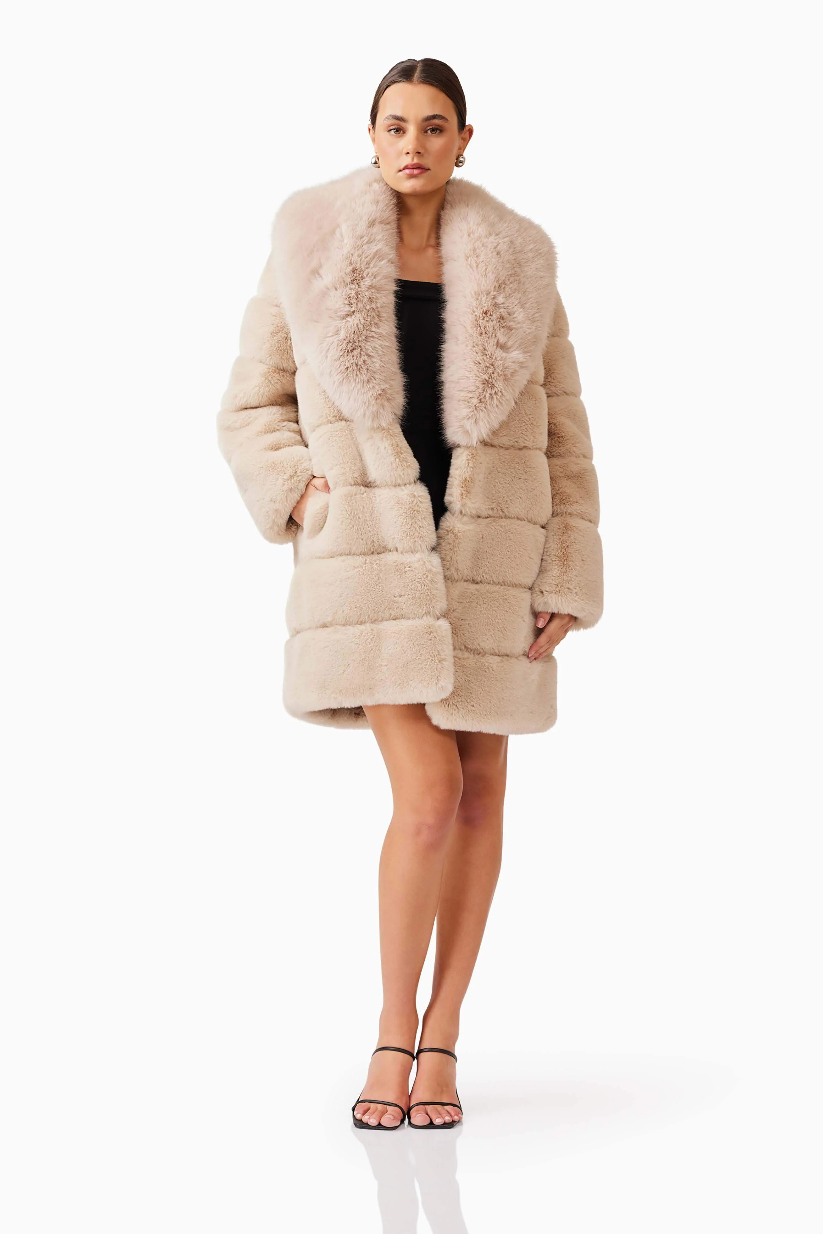 Keystone Faux Fur Coat in Beige