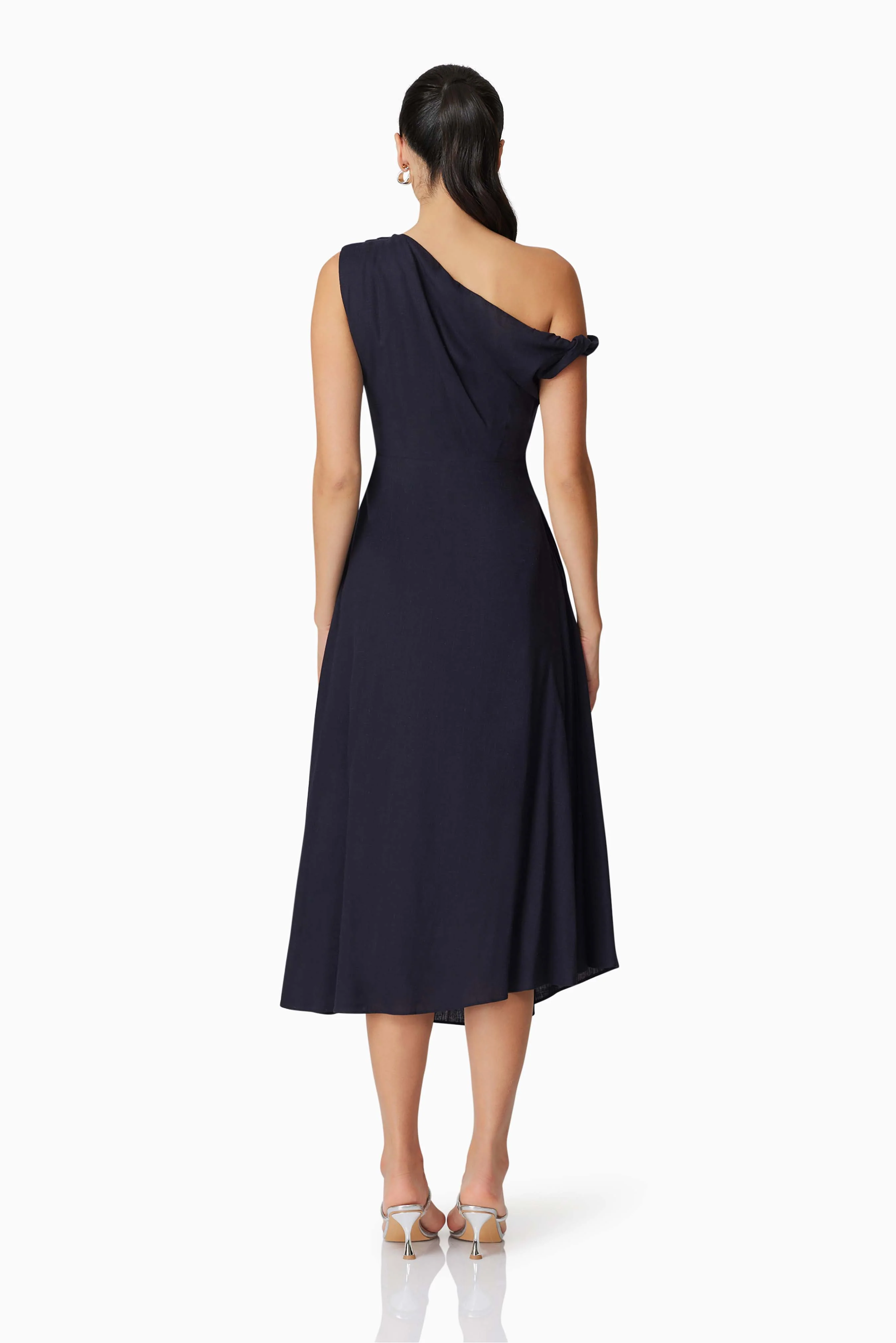 Kara Asymmetrical Midi Dress in Blue