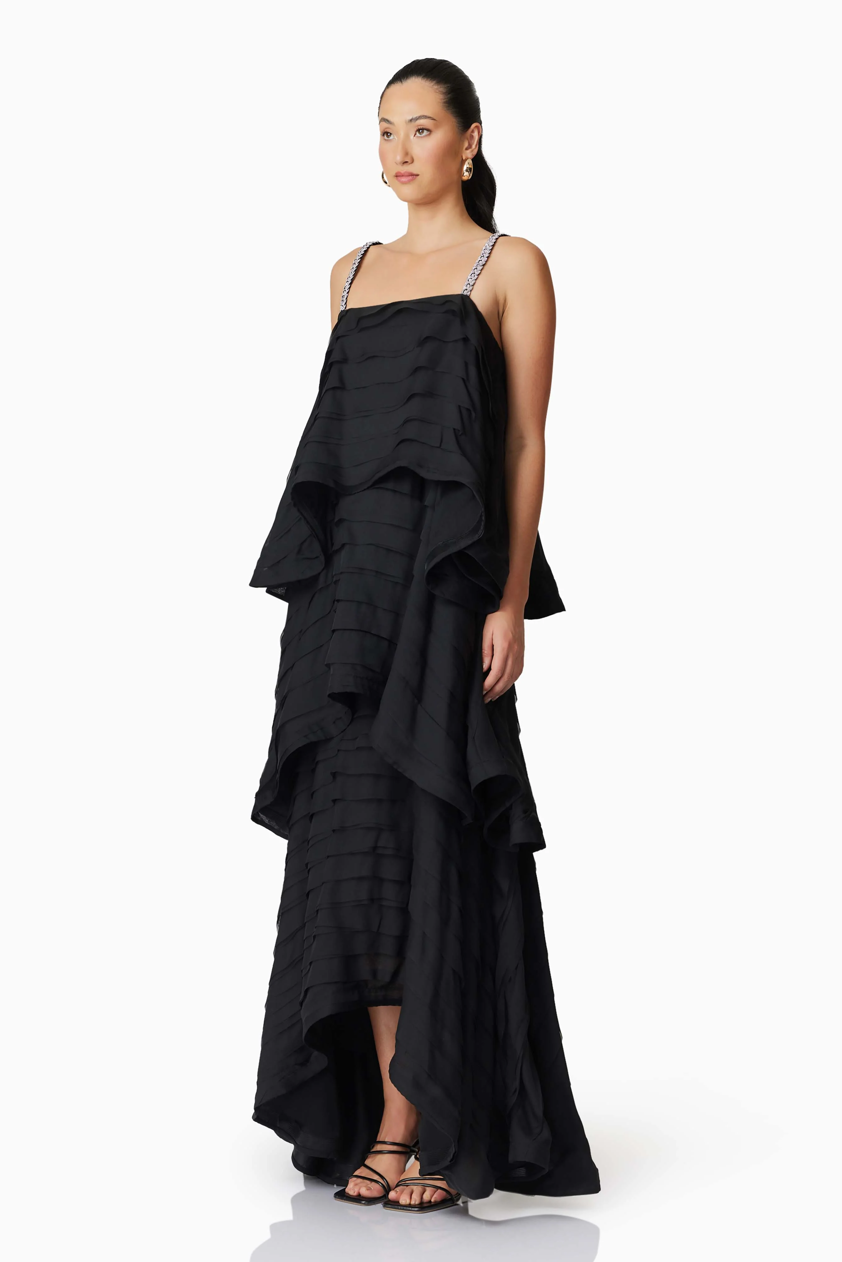 Eira Tiered Maxi Dress in Black