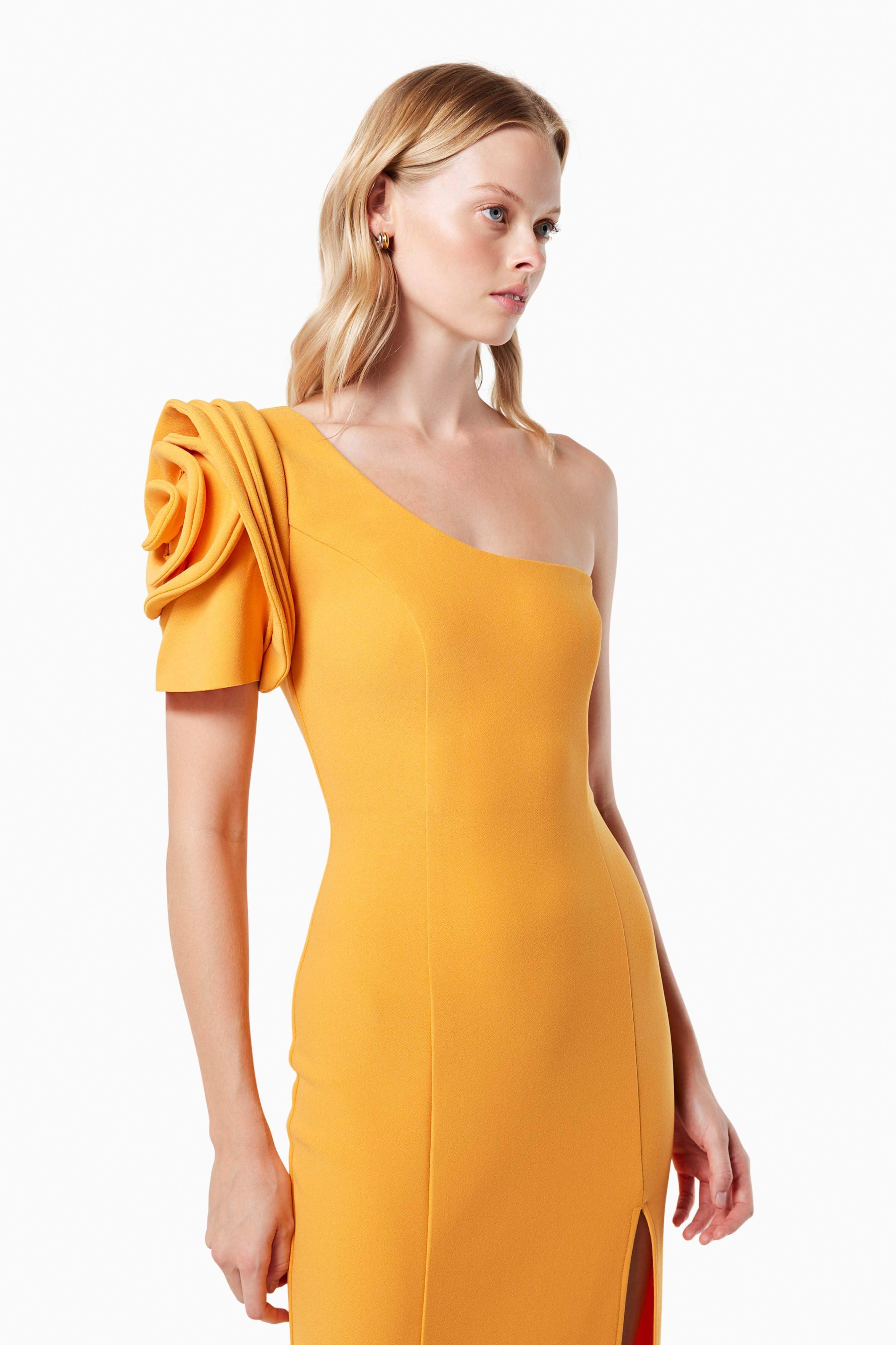 Electronica Rosetta Applique Maxi Dress In Orange