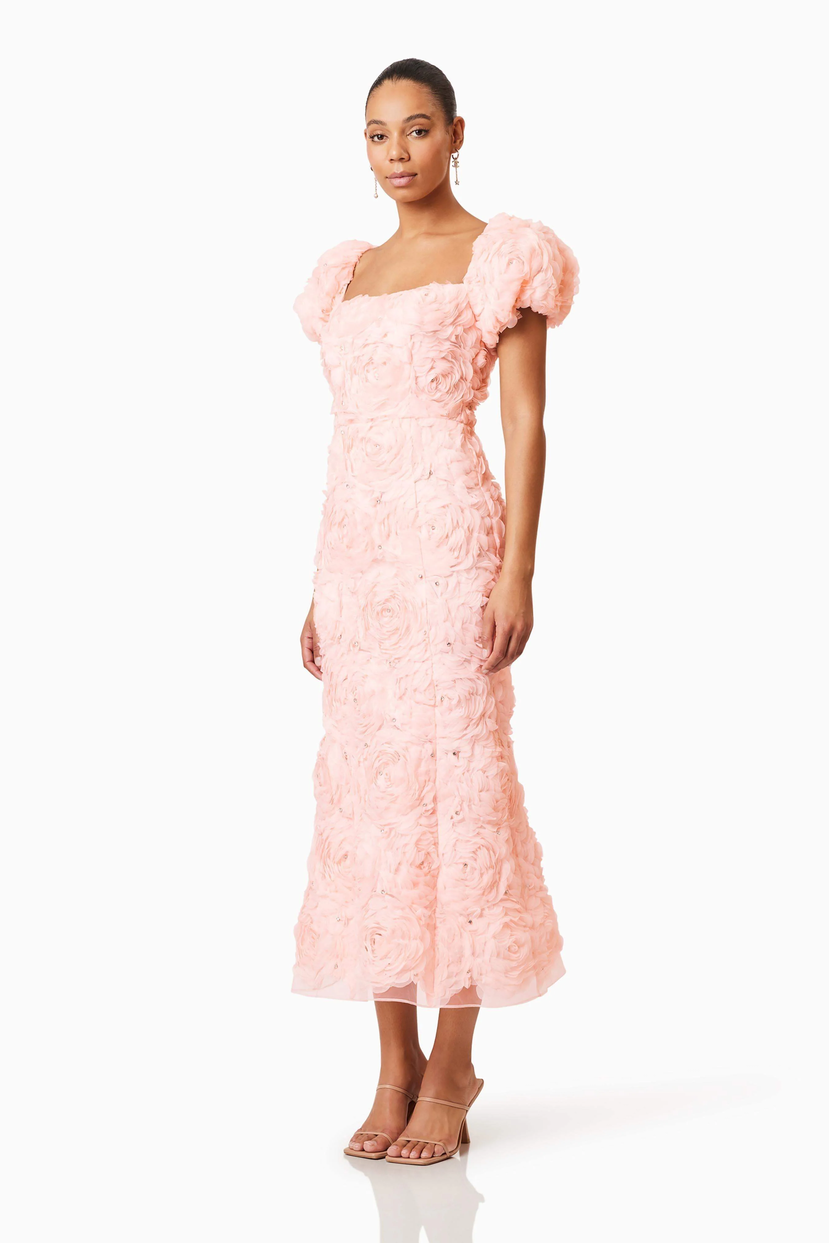 Rosella 3D Midi Dress in Pink