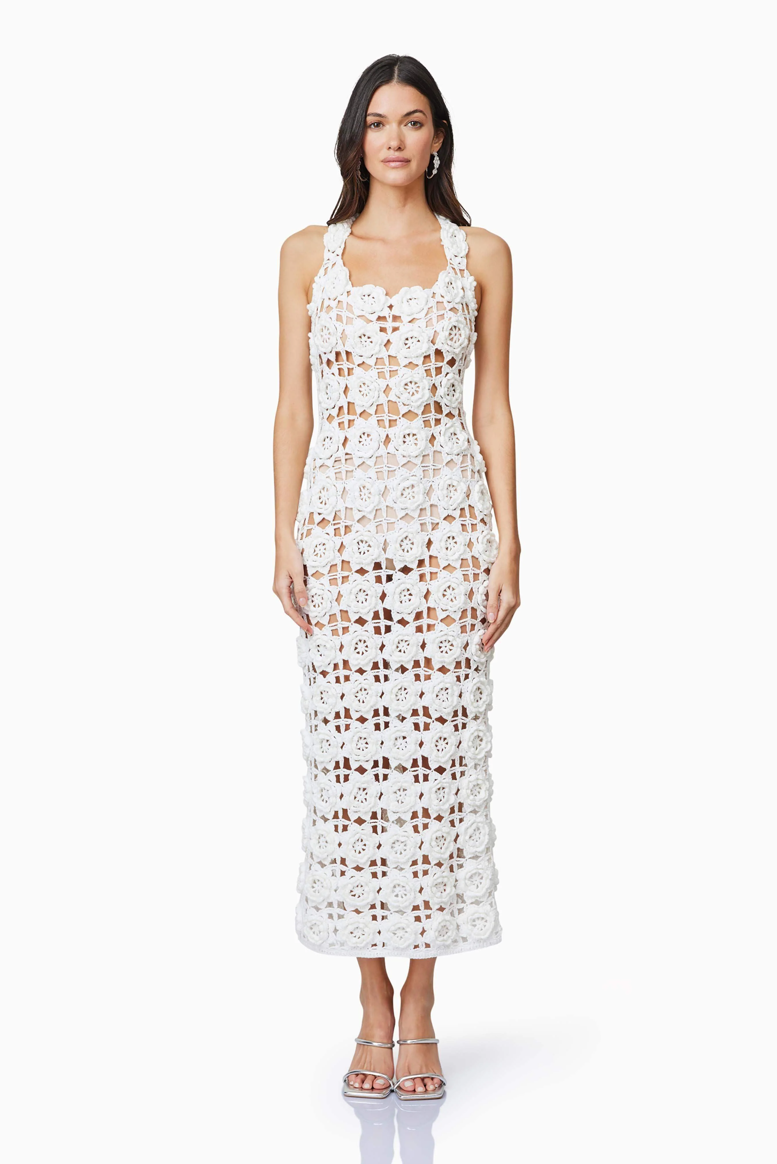 Elise Crochet Midi Dress in White
