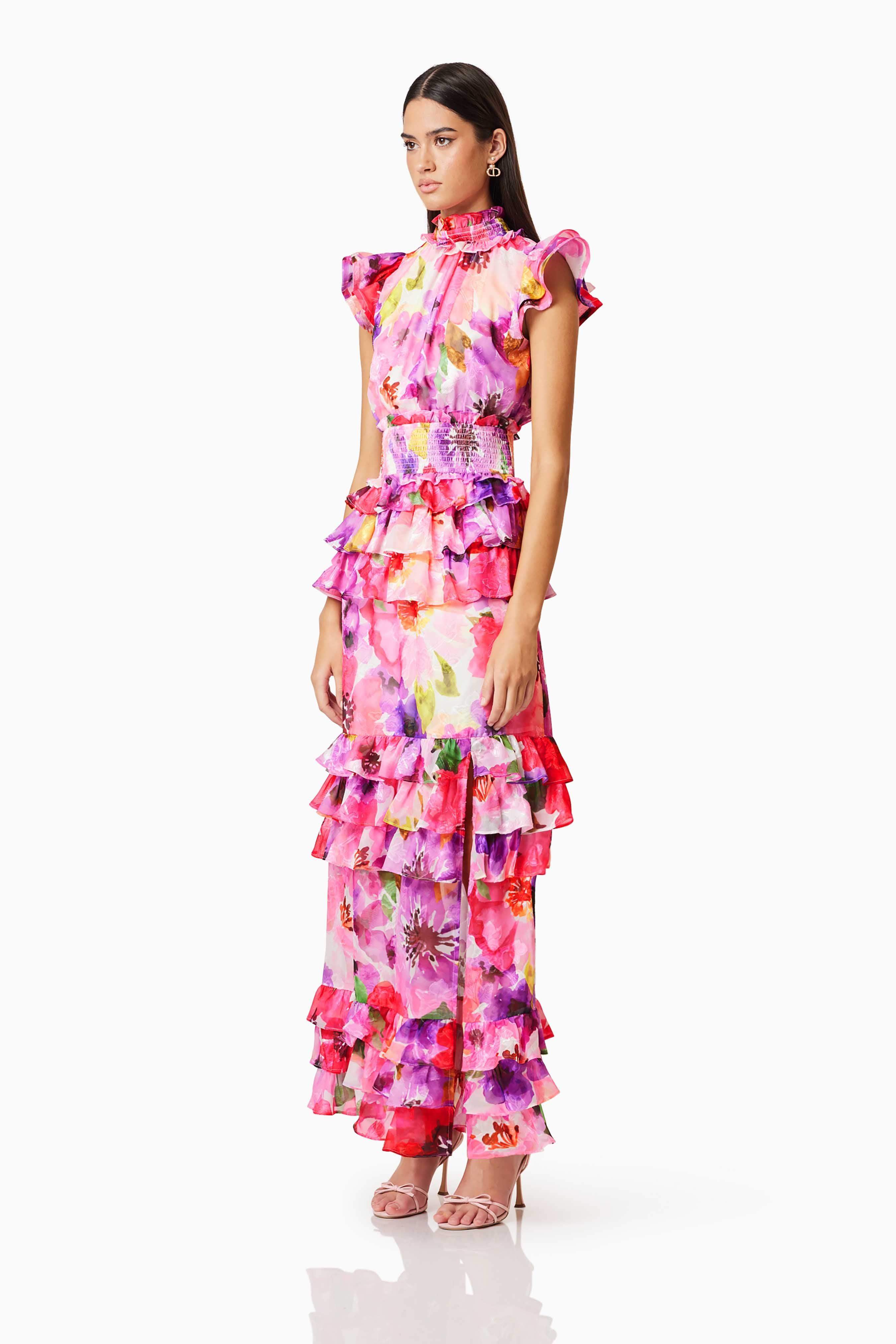 Darra Ruffled Maxi Dress In Floral