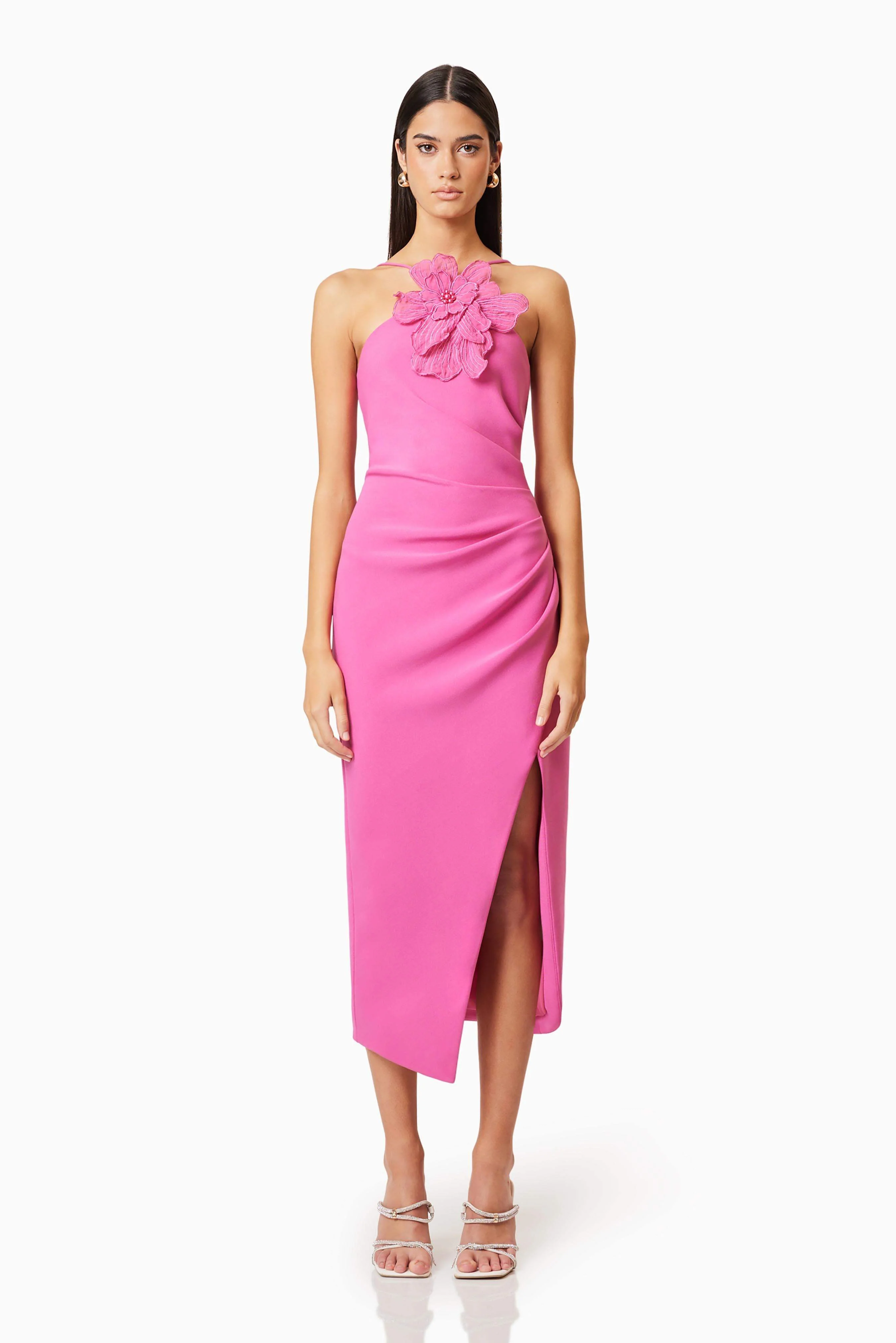 Janelle 3D Midi Dress In Pink