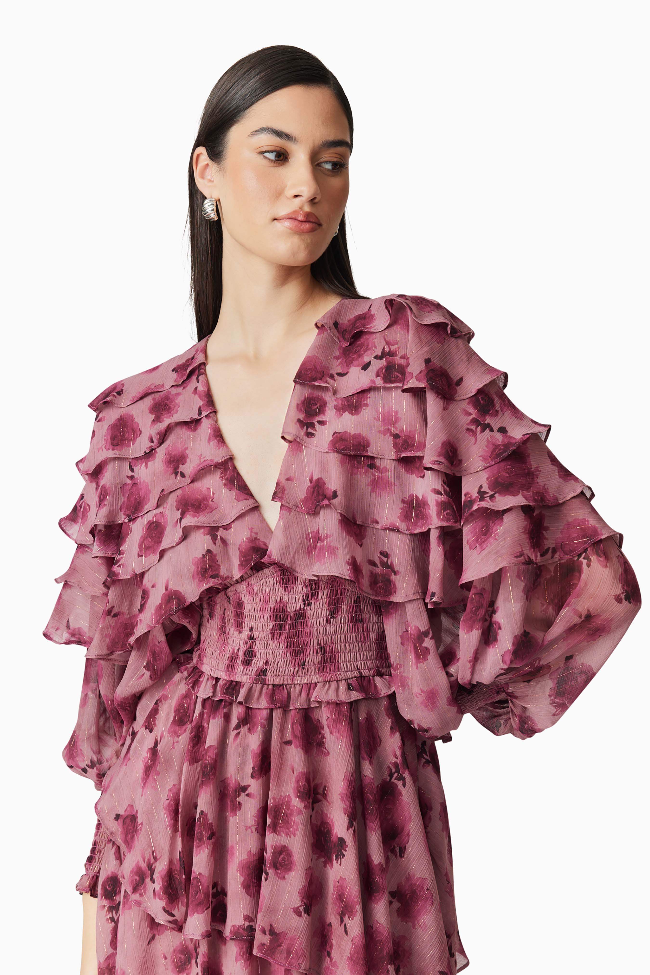 Monica Long Sleeve Midi Dress in Purple