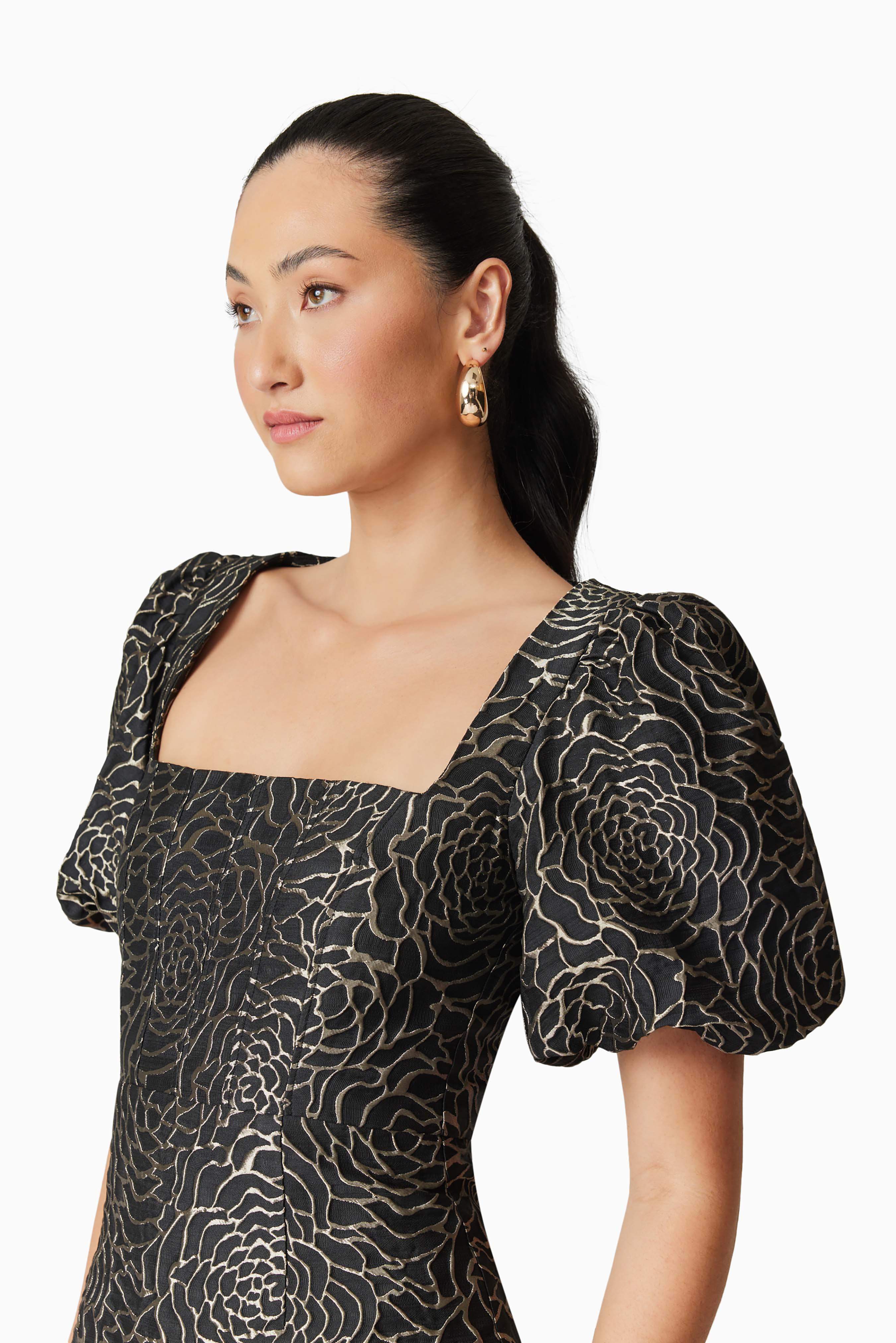 Deanna Puff Sleeve Mini Dress in Black