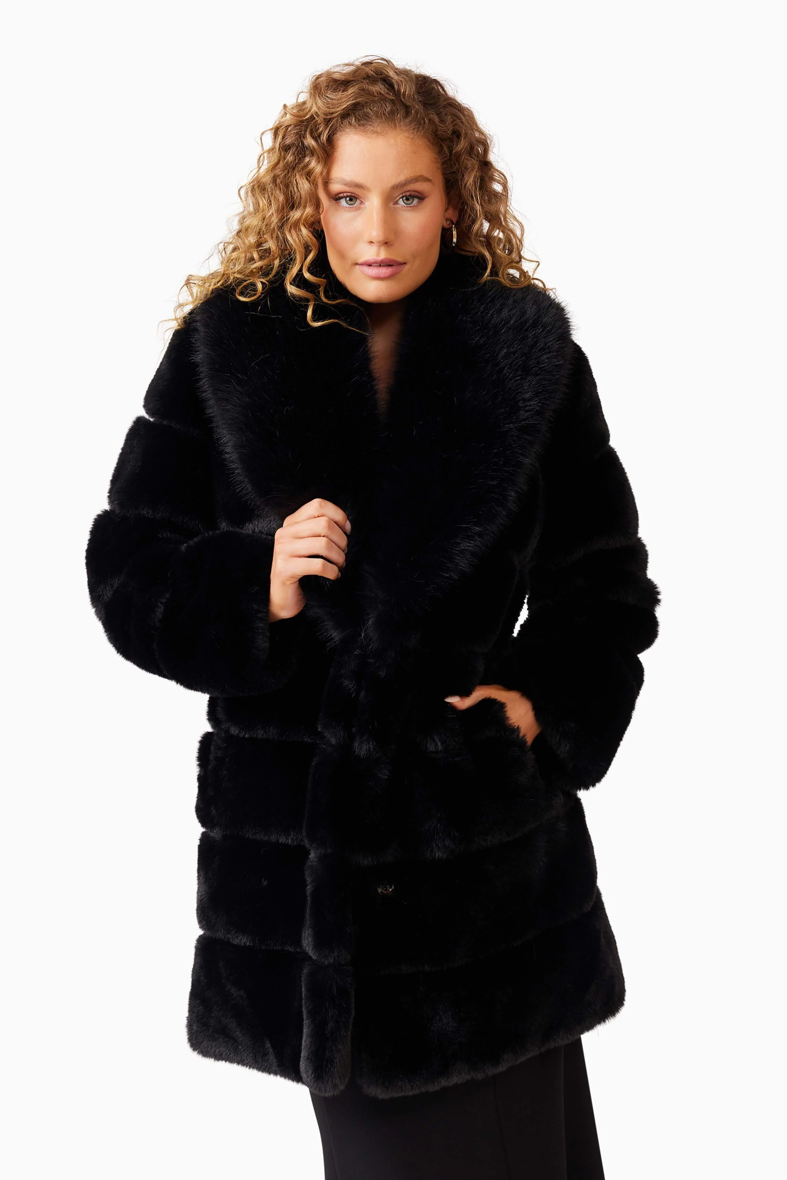 Keystone Faux Fur Coat in Black