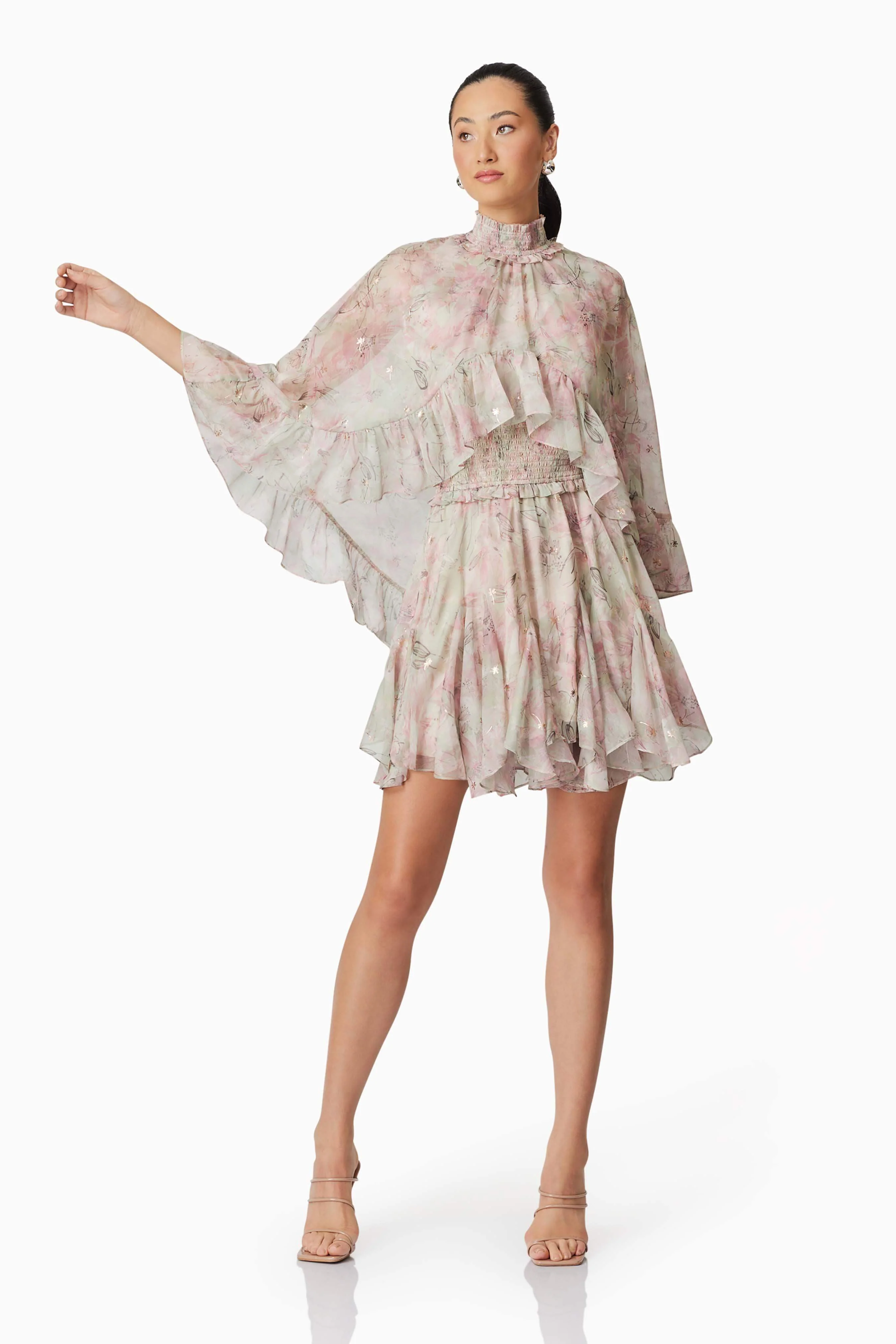 Monica Cape Mini Dress in Floral