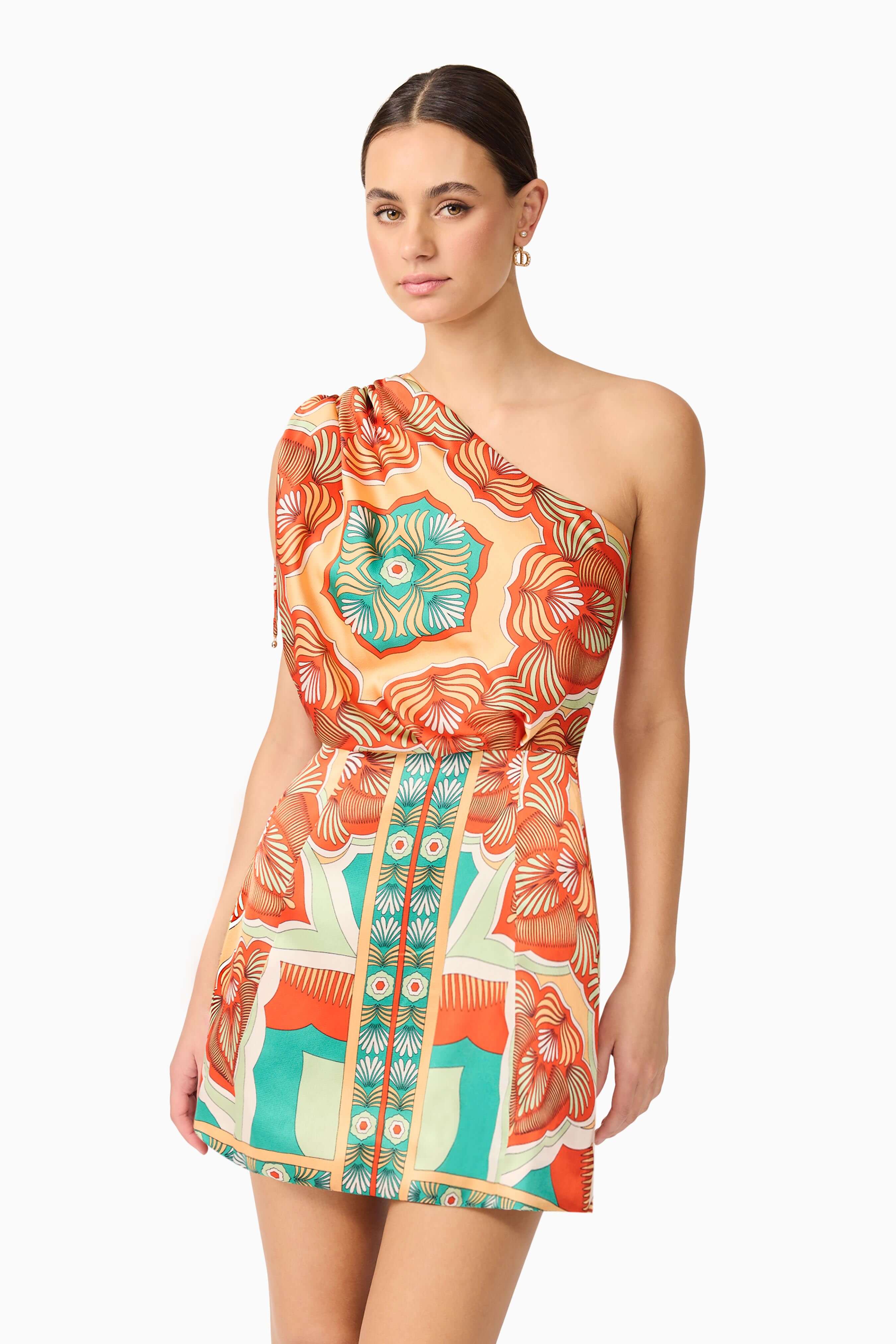 Neomi One Shoulder Mini Dress in Orange