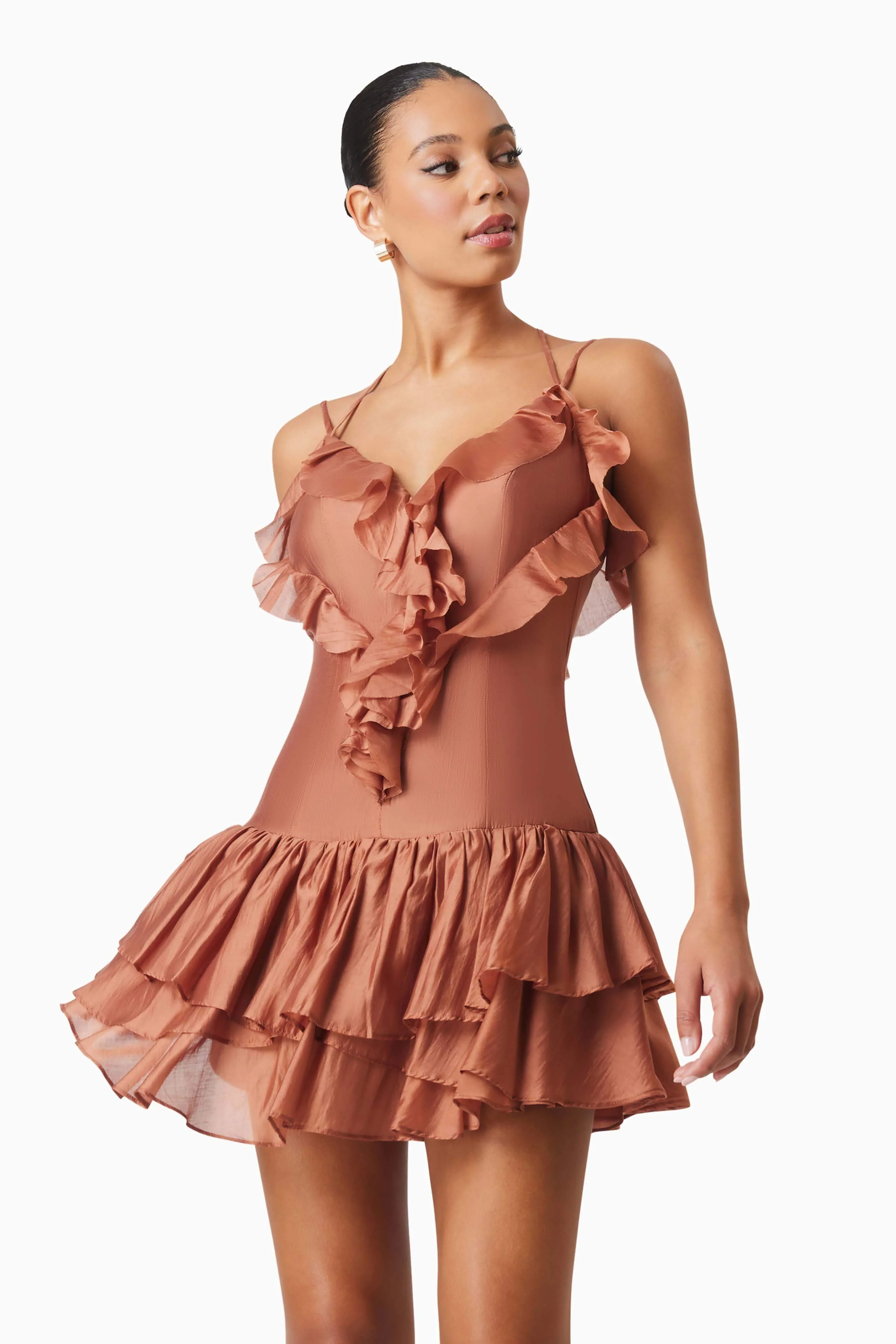 Fauna Party Mini Dress In Brown