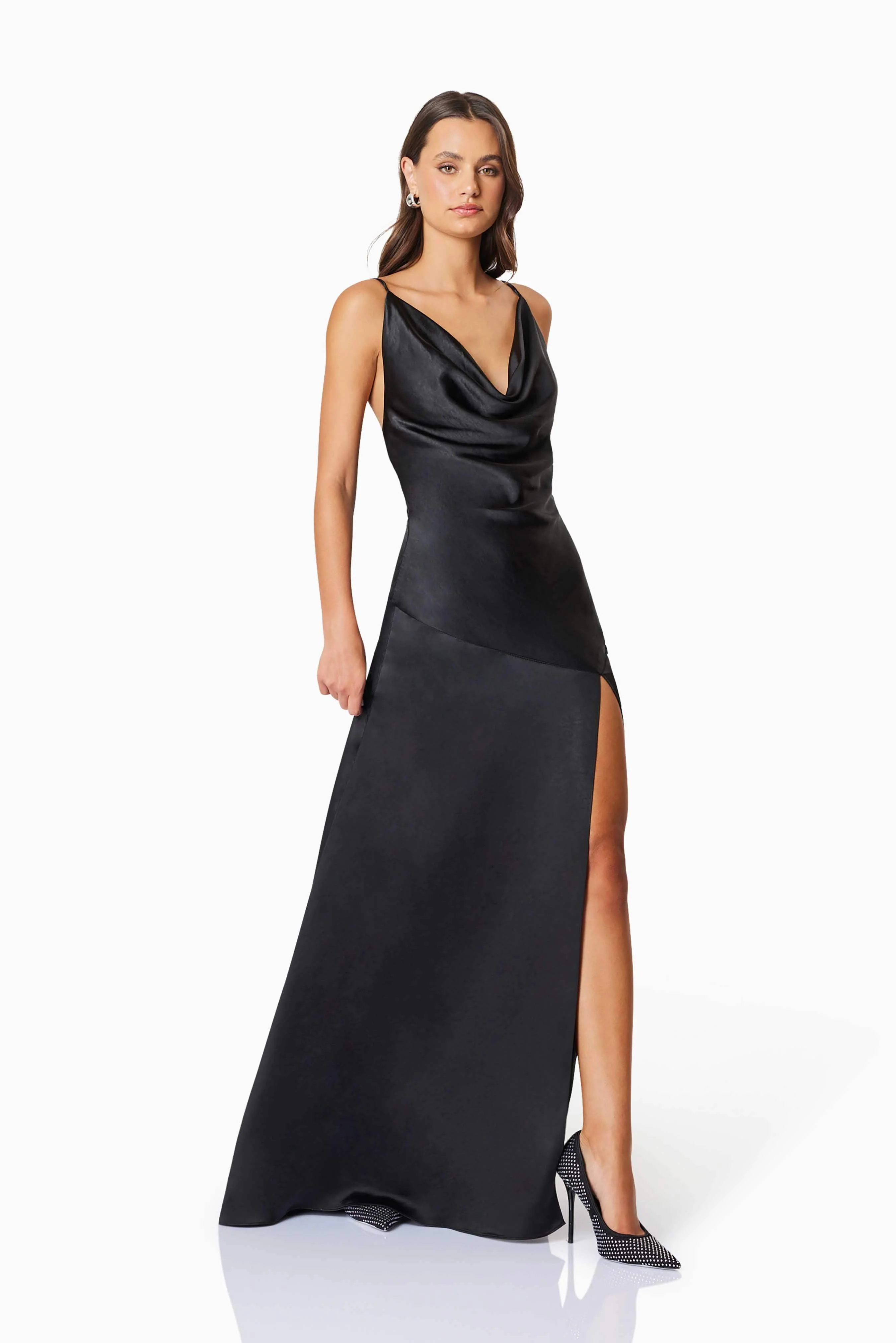 Clementine Cowl Neck Maxi Dress In Black