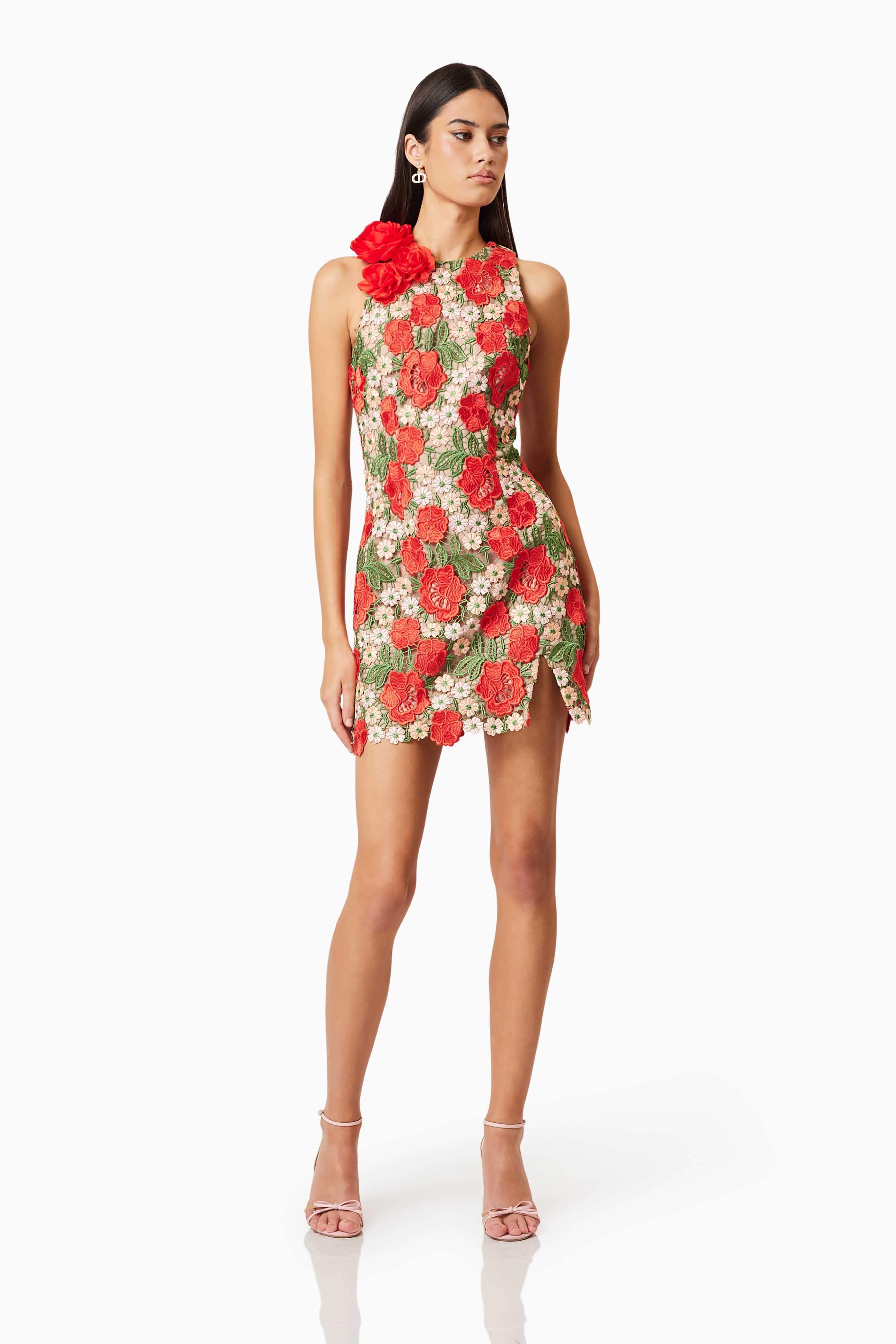 Roselyn Embroidered Mini Dress In Red