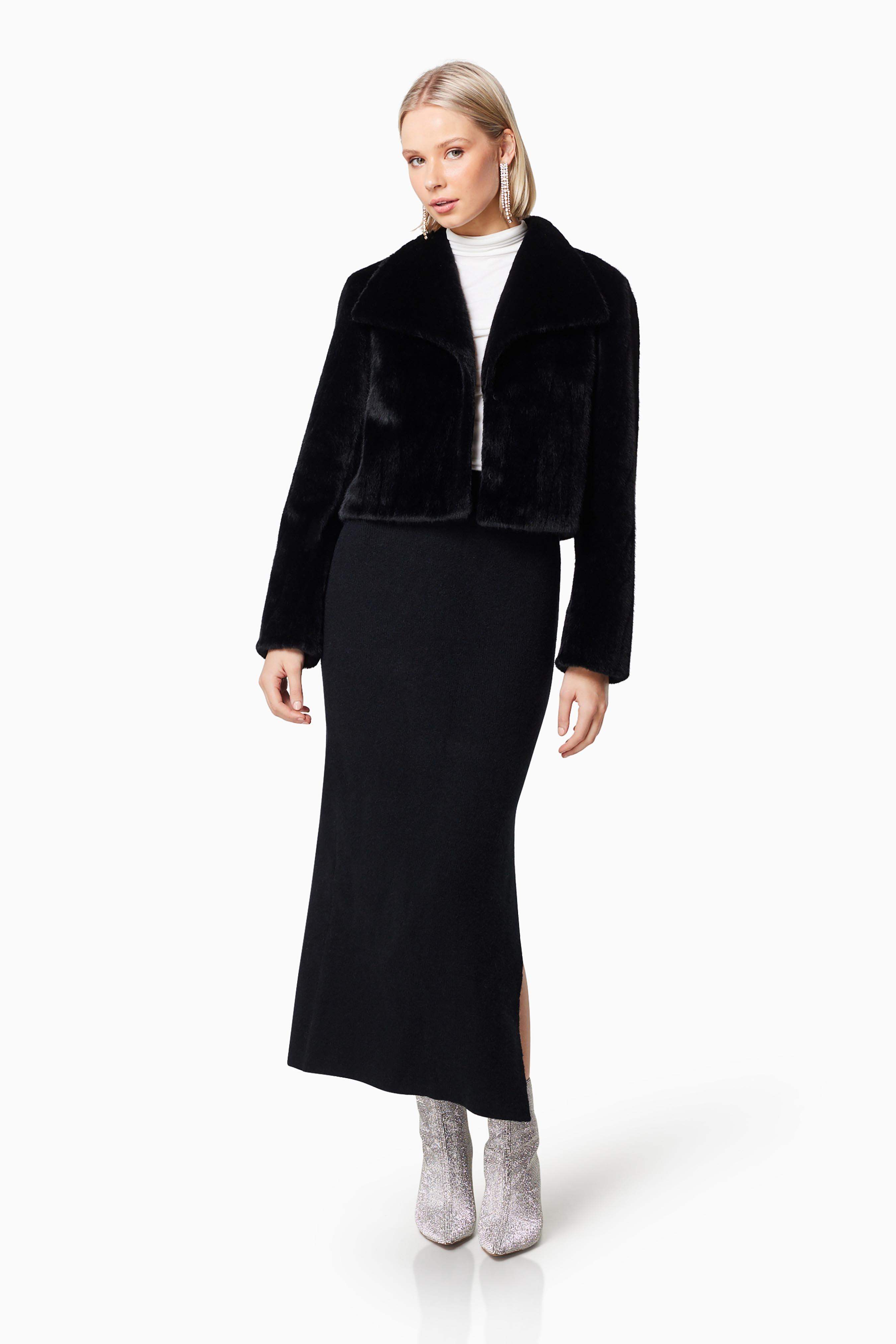 Fernie Faux Fur Cropped Jacket In Black