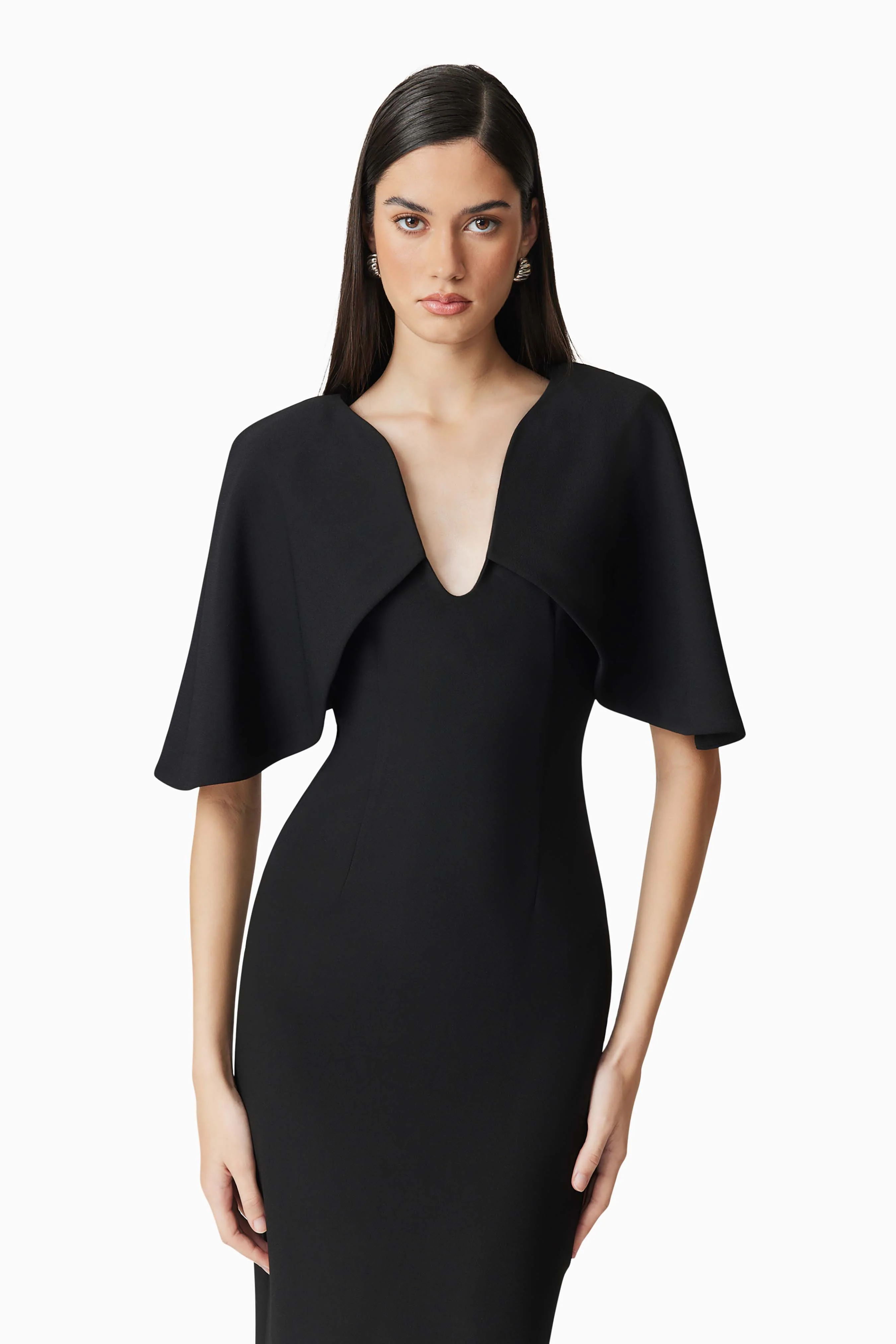 Gia Cape Midi Dress in Black