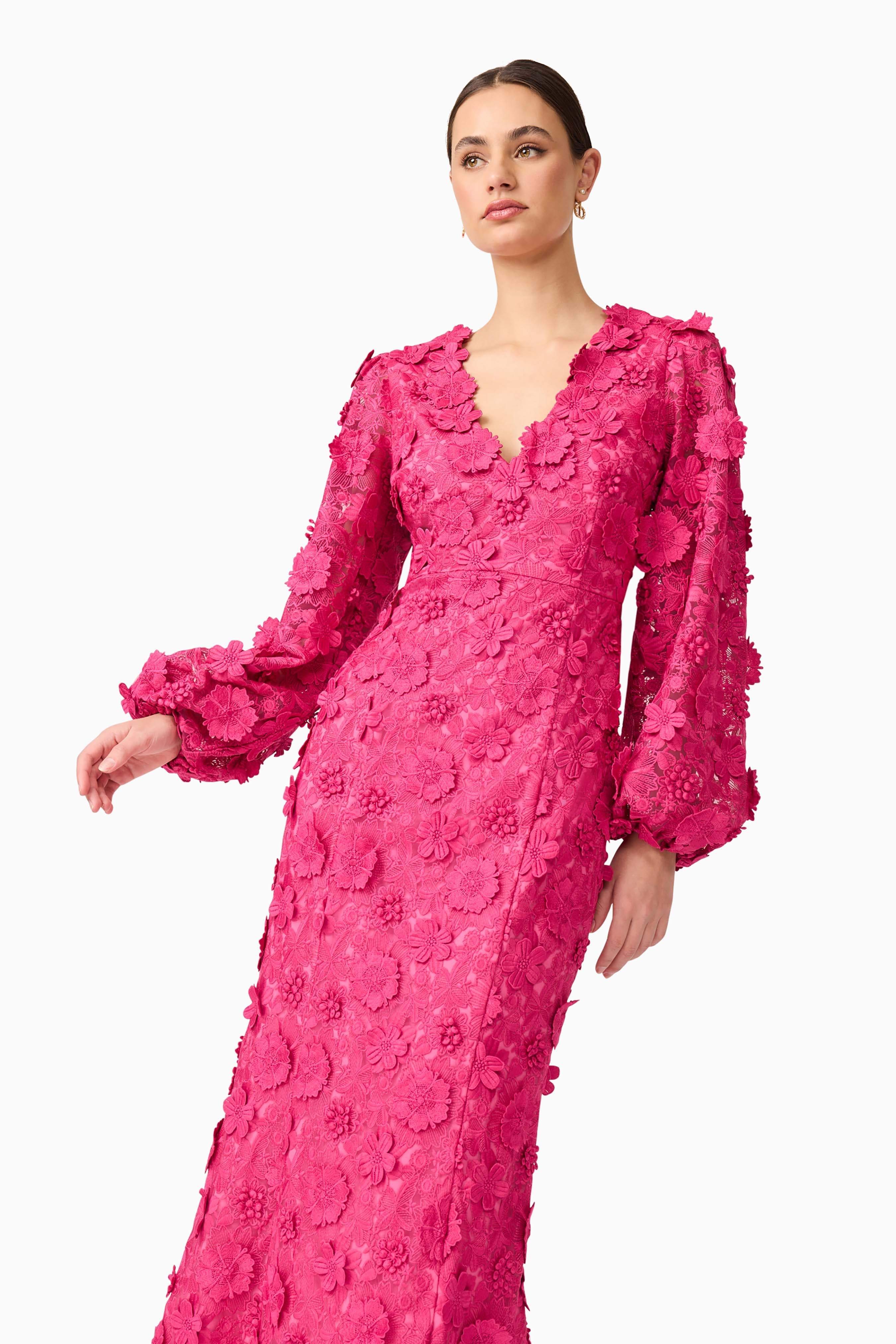 Claudia Long Sleeve Midi Dress in Pink