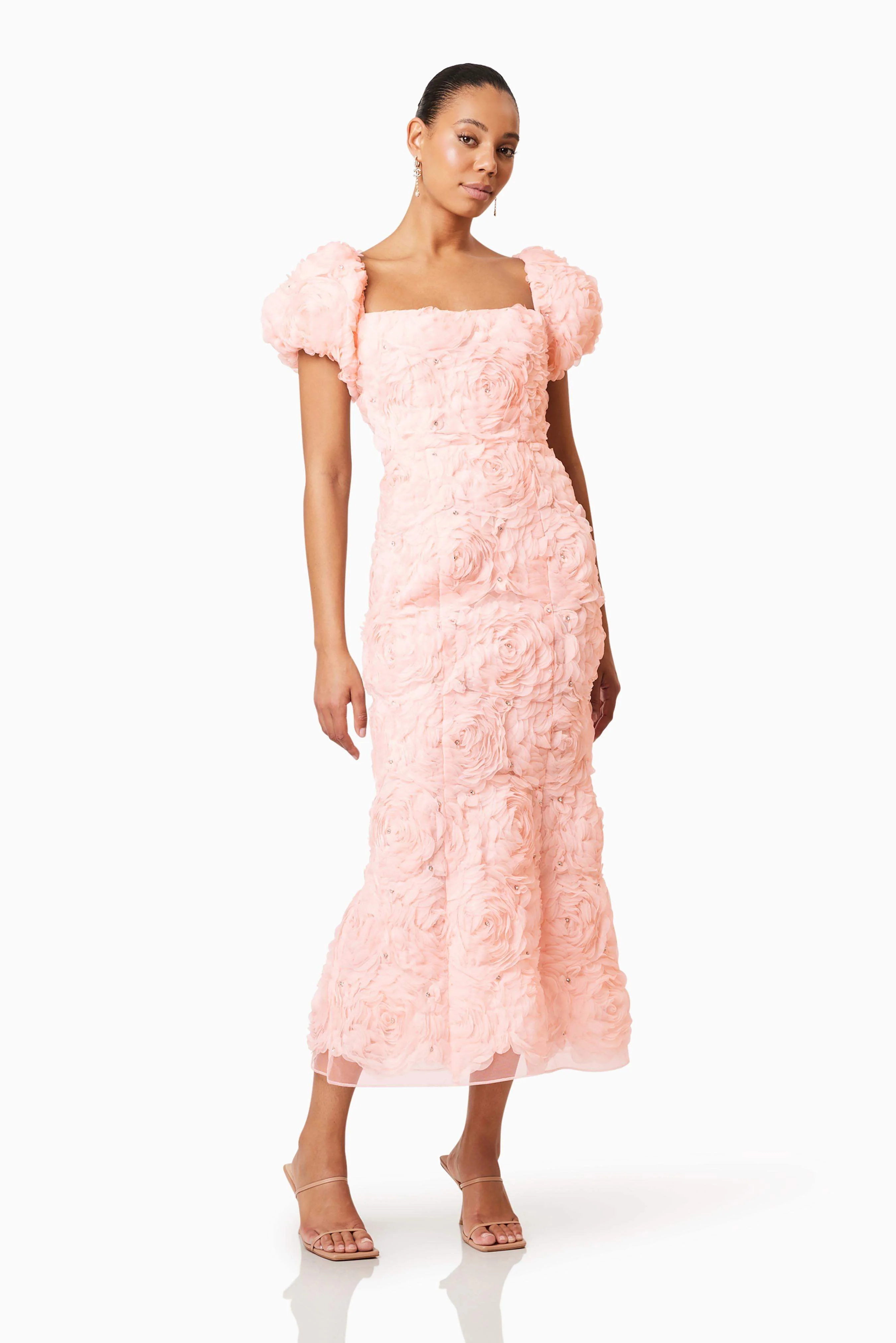 Rosella 3D Midi Dress in Pink