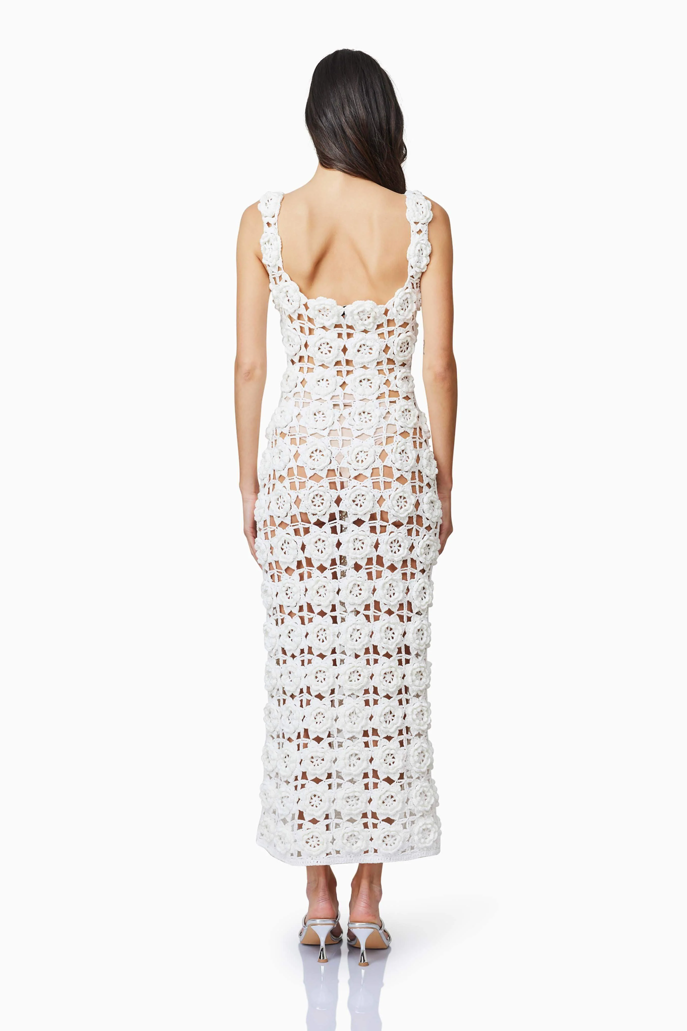 Elise Crochet Midi Dress in White