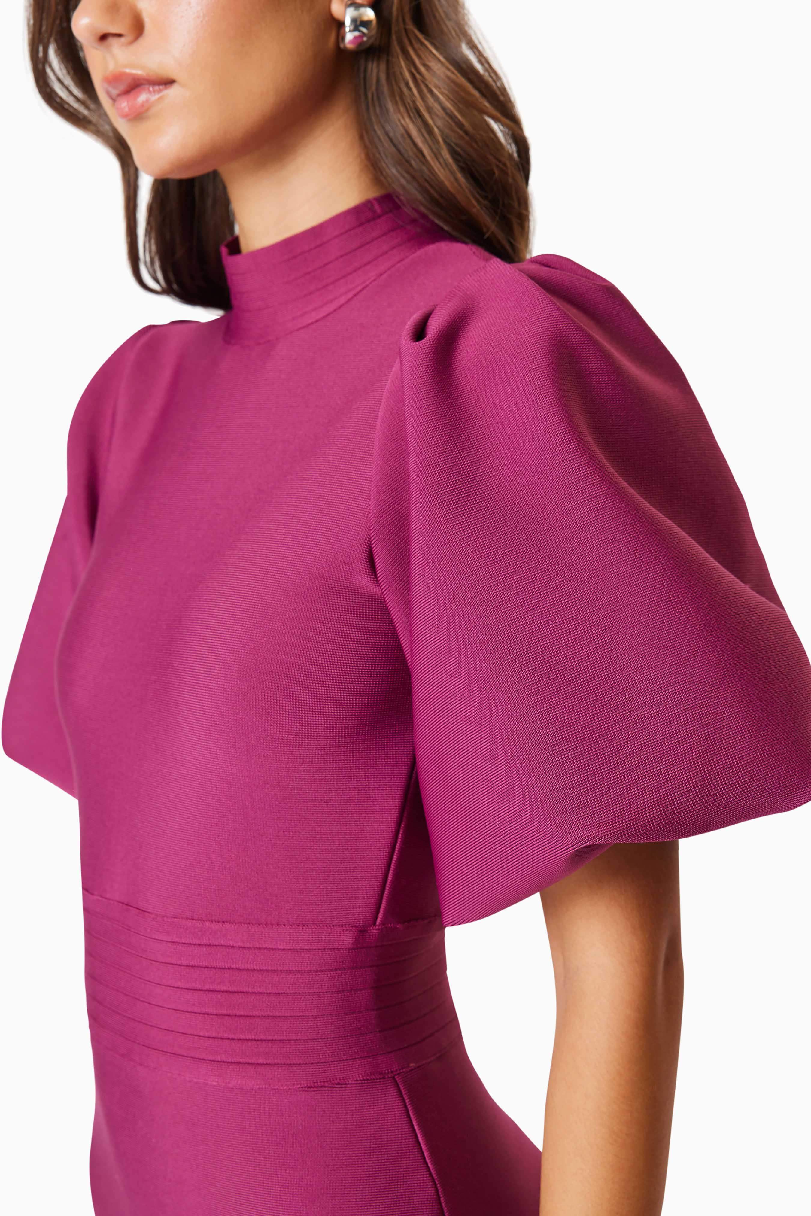 Ella Puff Sleeve Midi Dress In Red