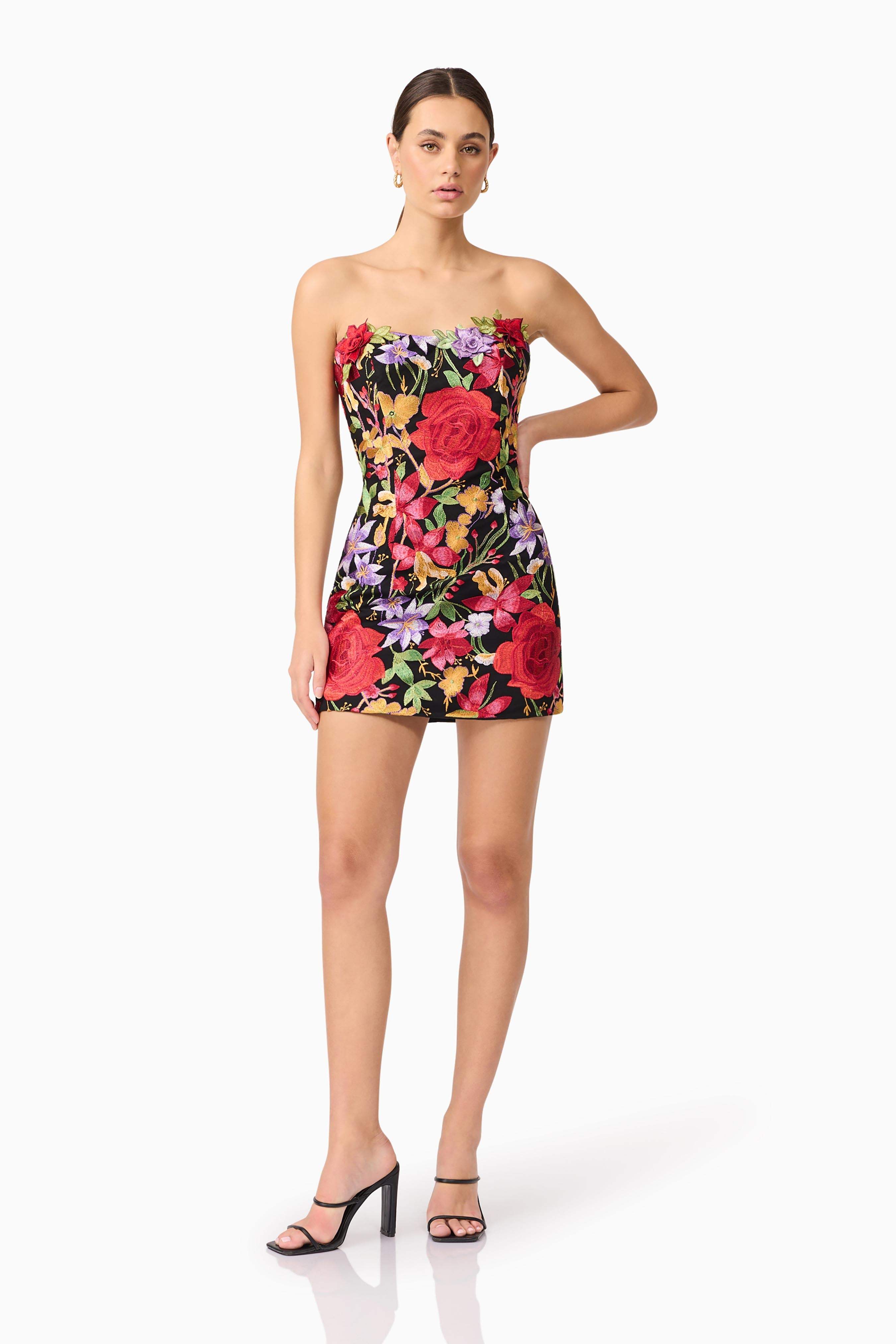 Talia Strapless Maxi Dress in Black Floral