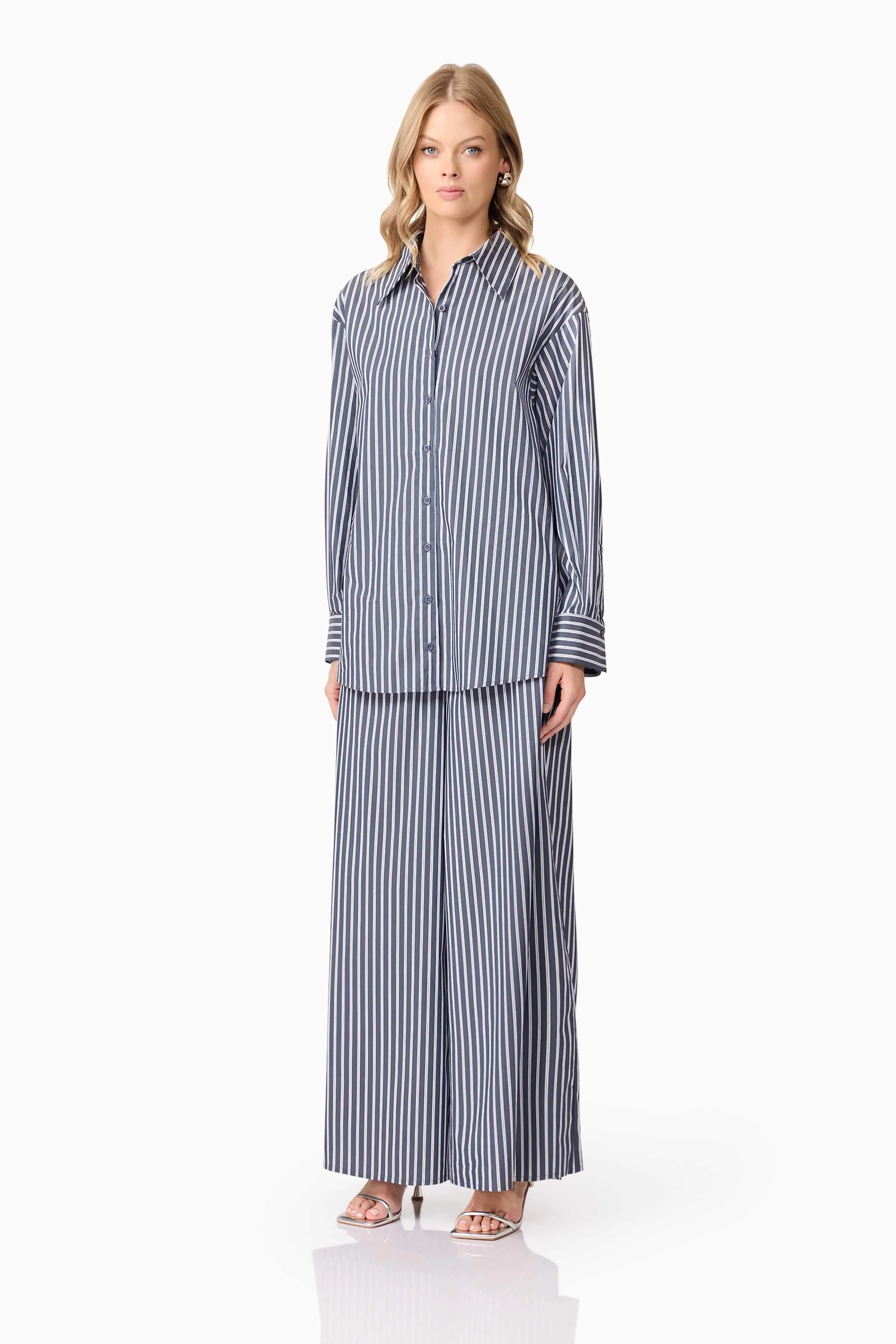 CURAAE Marcy Wide Leg Pants in Navy Stripe