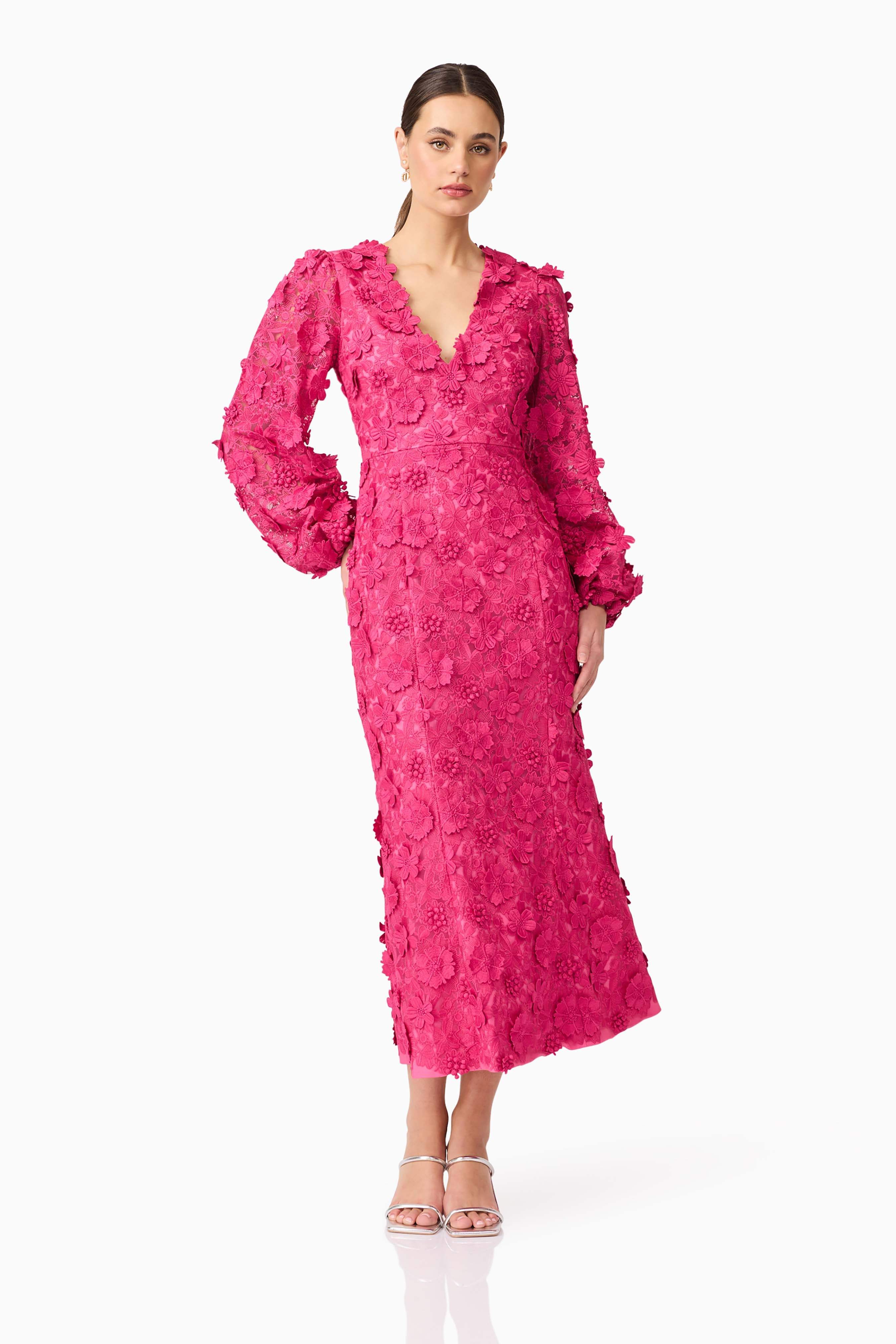 Claudia Long Sleeve Midi Dress in Pink