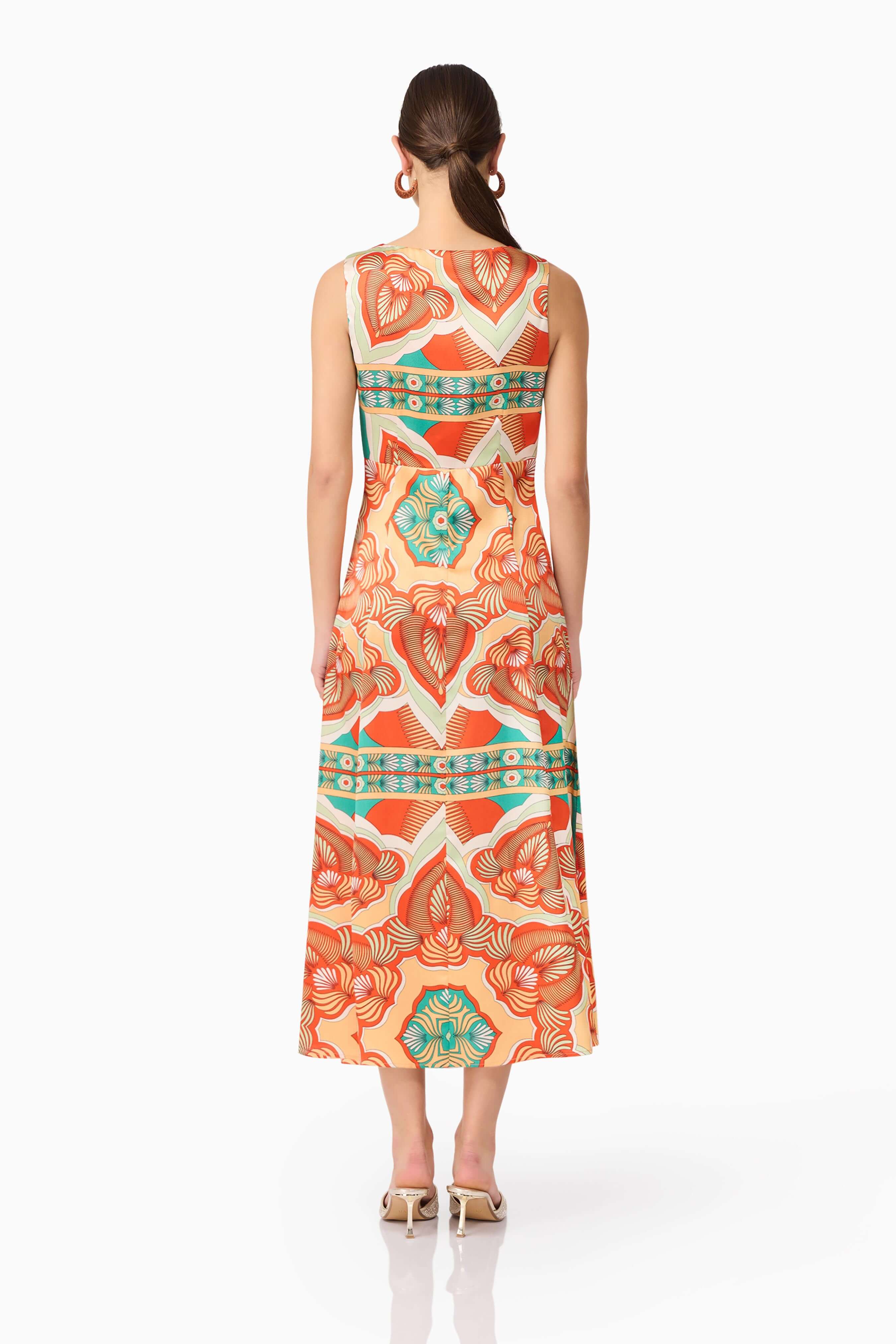 Neomi V Neck Midi Dress in Orange