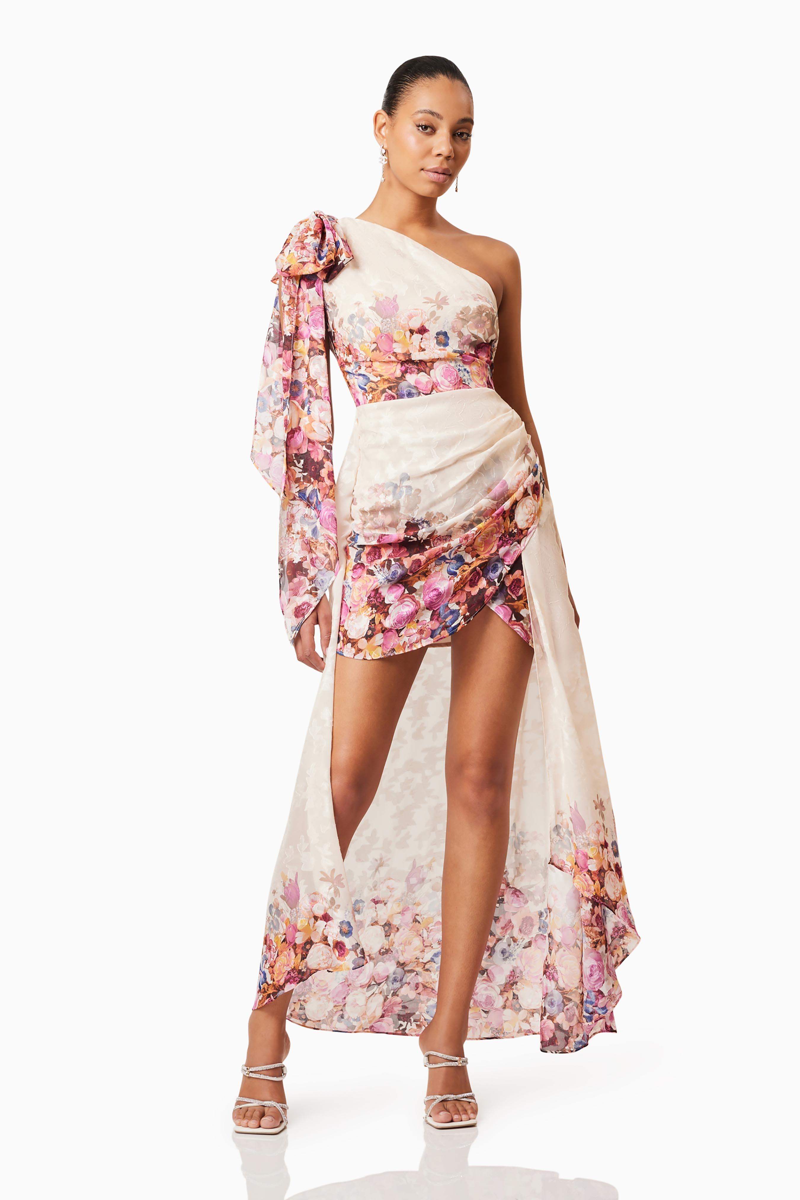 Perla Hilo One Shoulder Gown in Floral