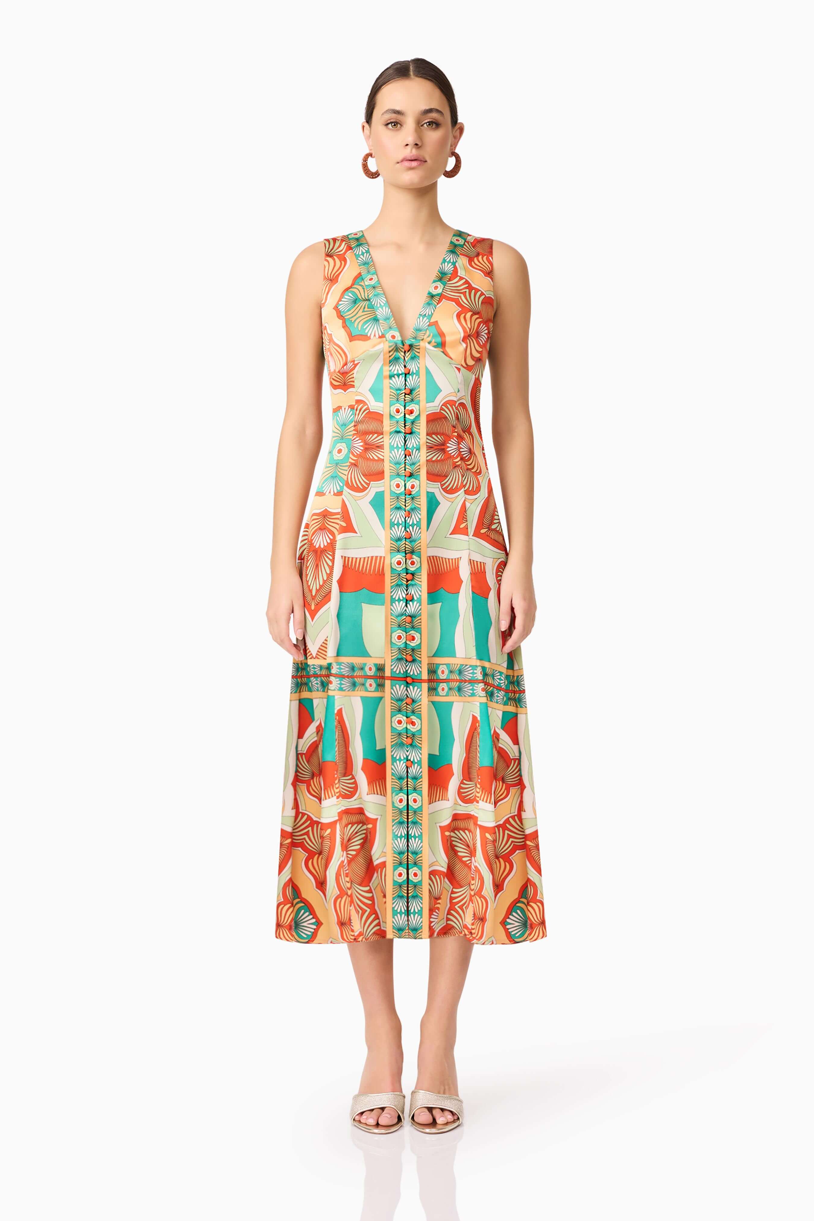 Neomi V Neck Midi Dress in Orange