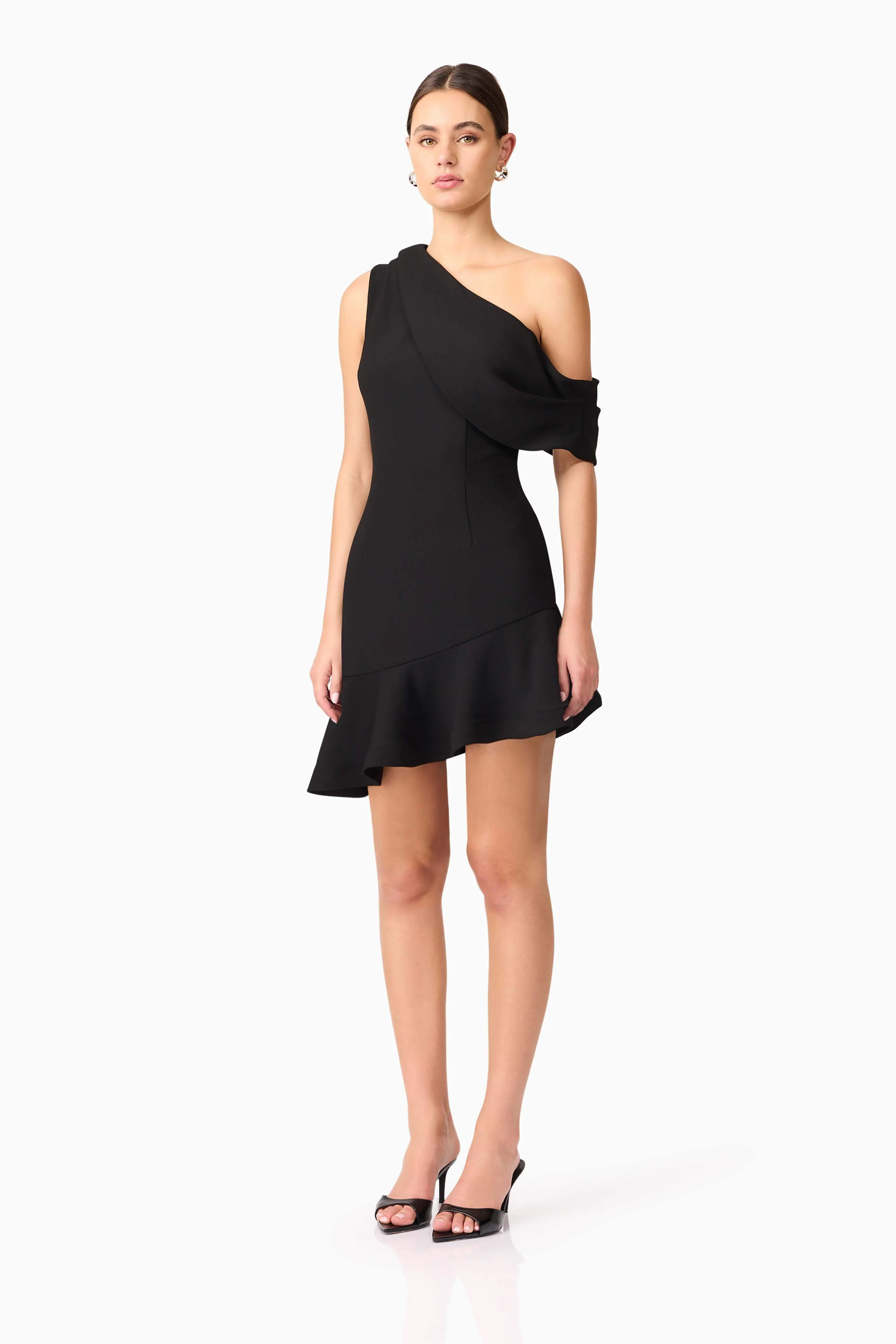 Ava Asymmetrical Mini Dress in Black