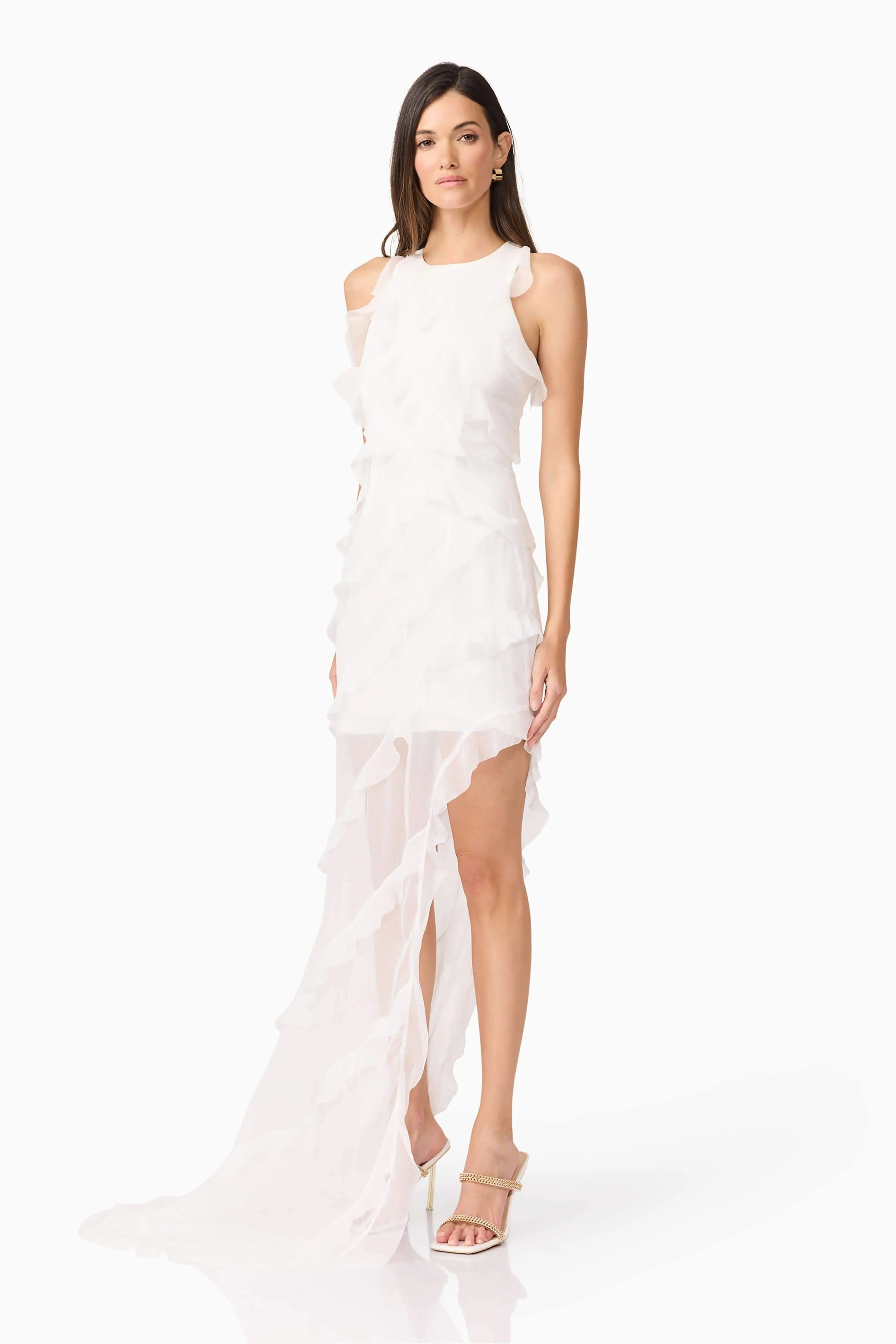 Celeana Textured Sheer Maxi Dress in White