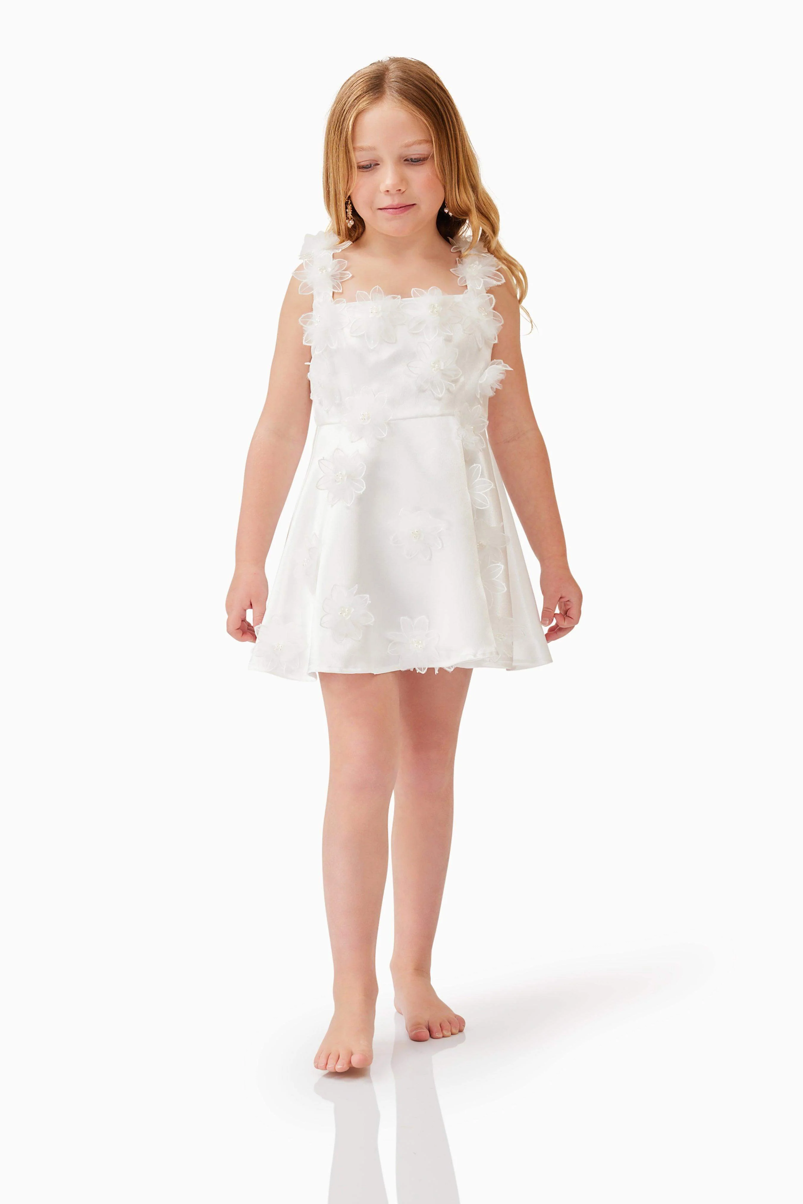 Elder Floral Girls Dress in White