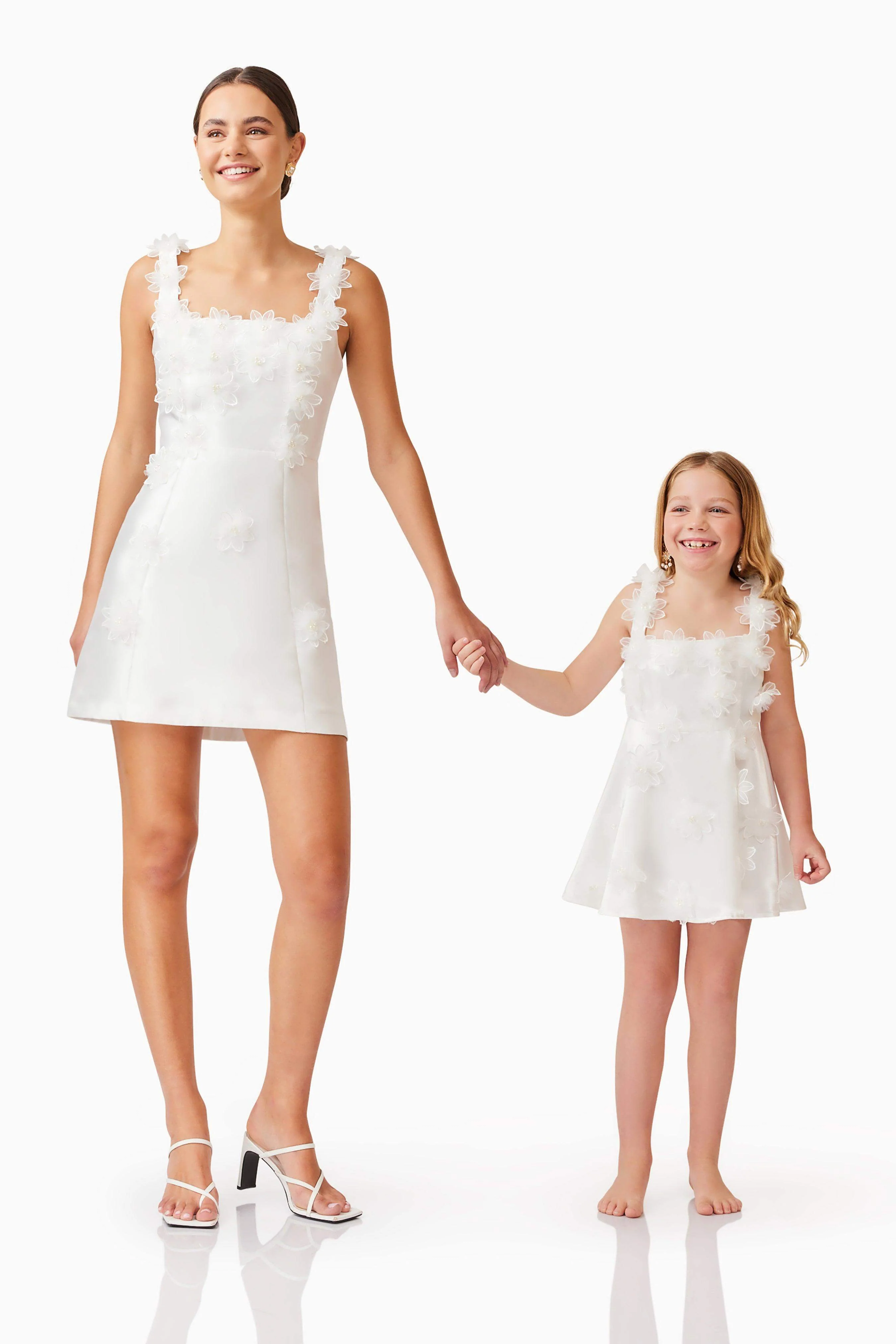Elder Floral Girls Dress in White