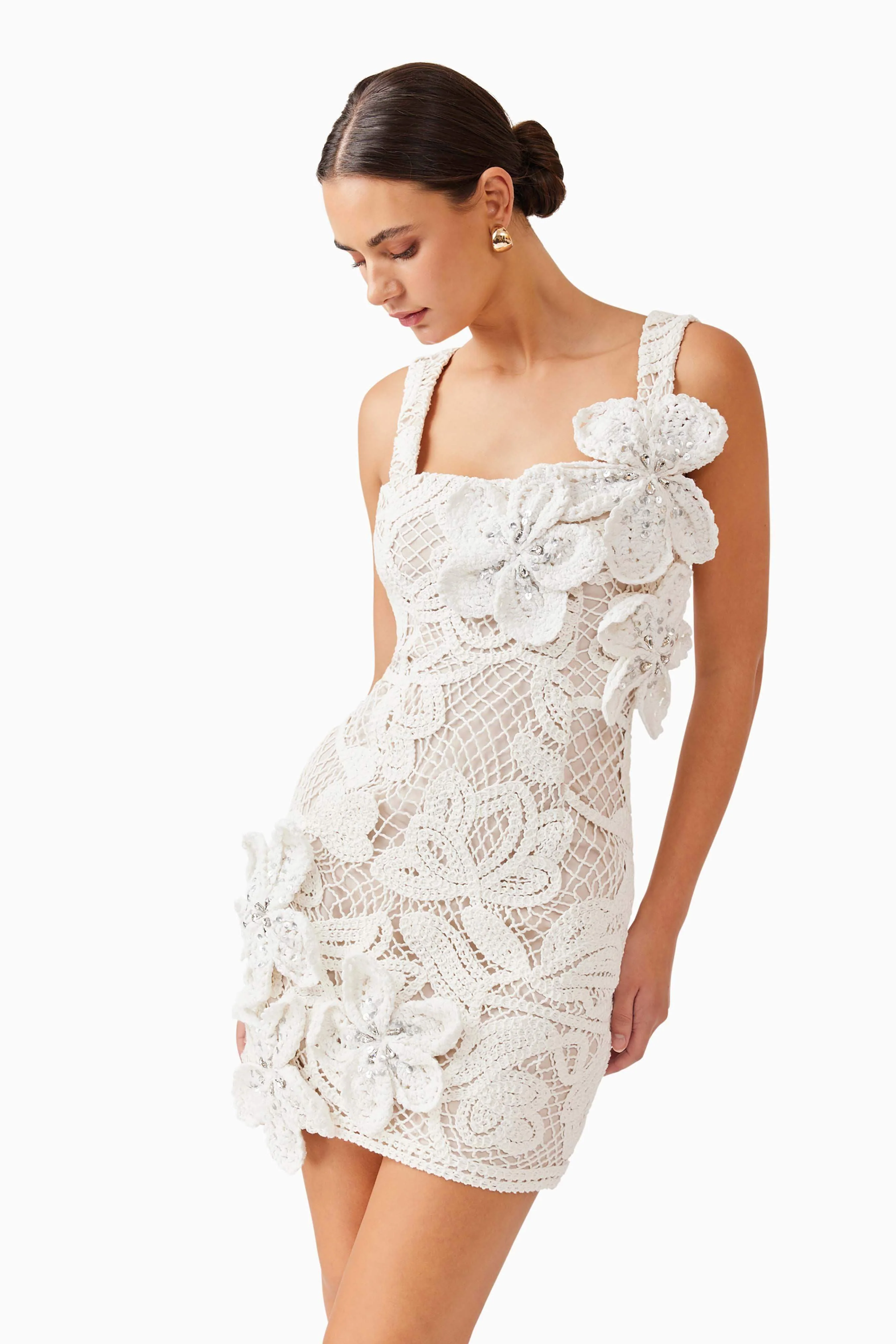 Kyra Crochet Mini Dress in White