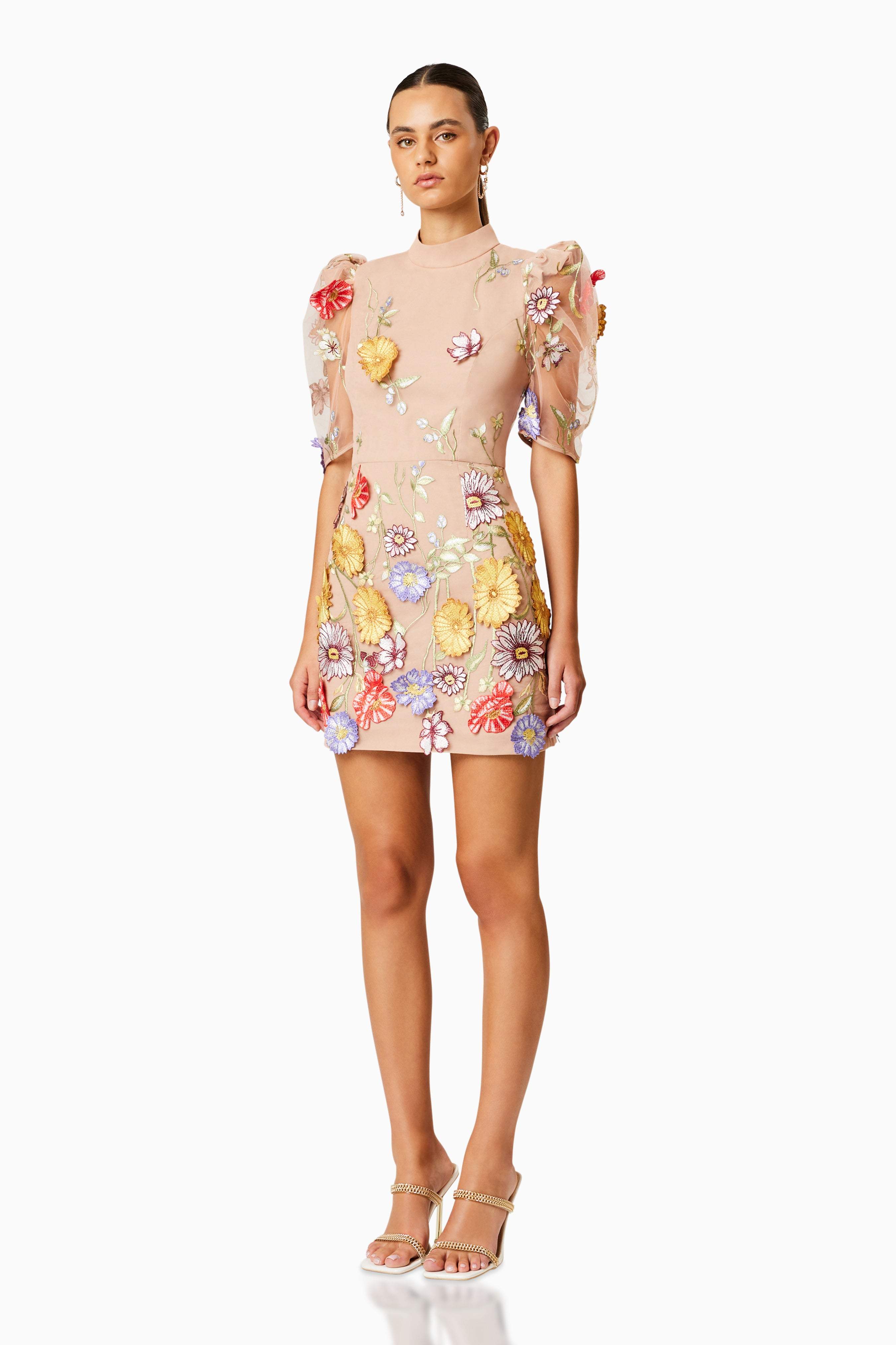 Budding Puff Sleeve Mini Dress In Florals