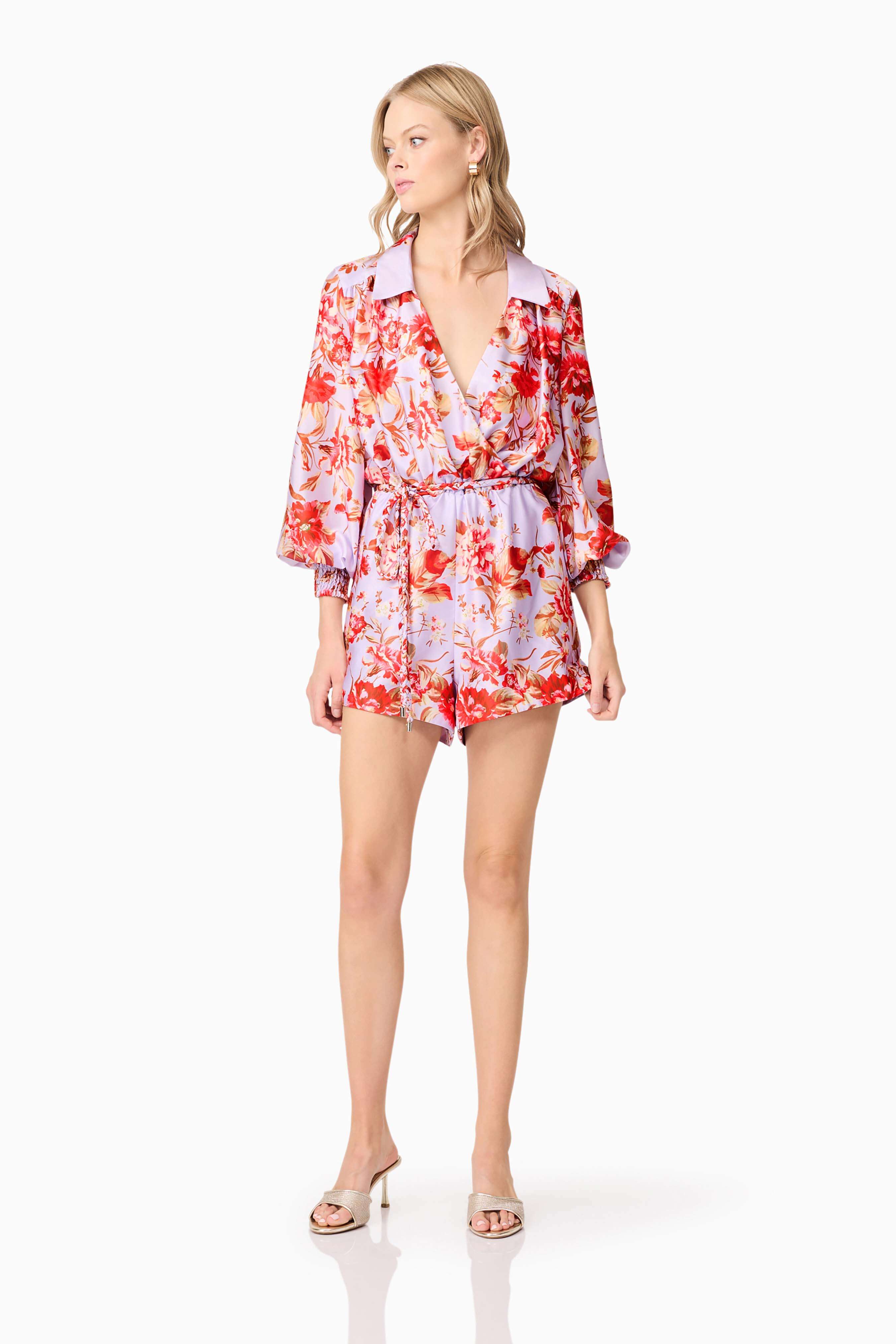 Elina Long Sleeve Playsuit in Purple