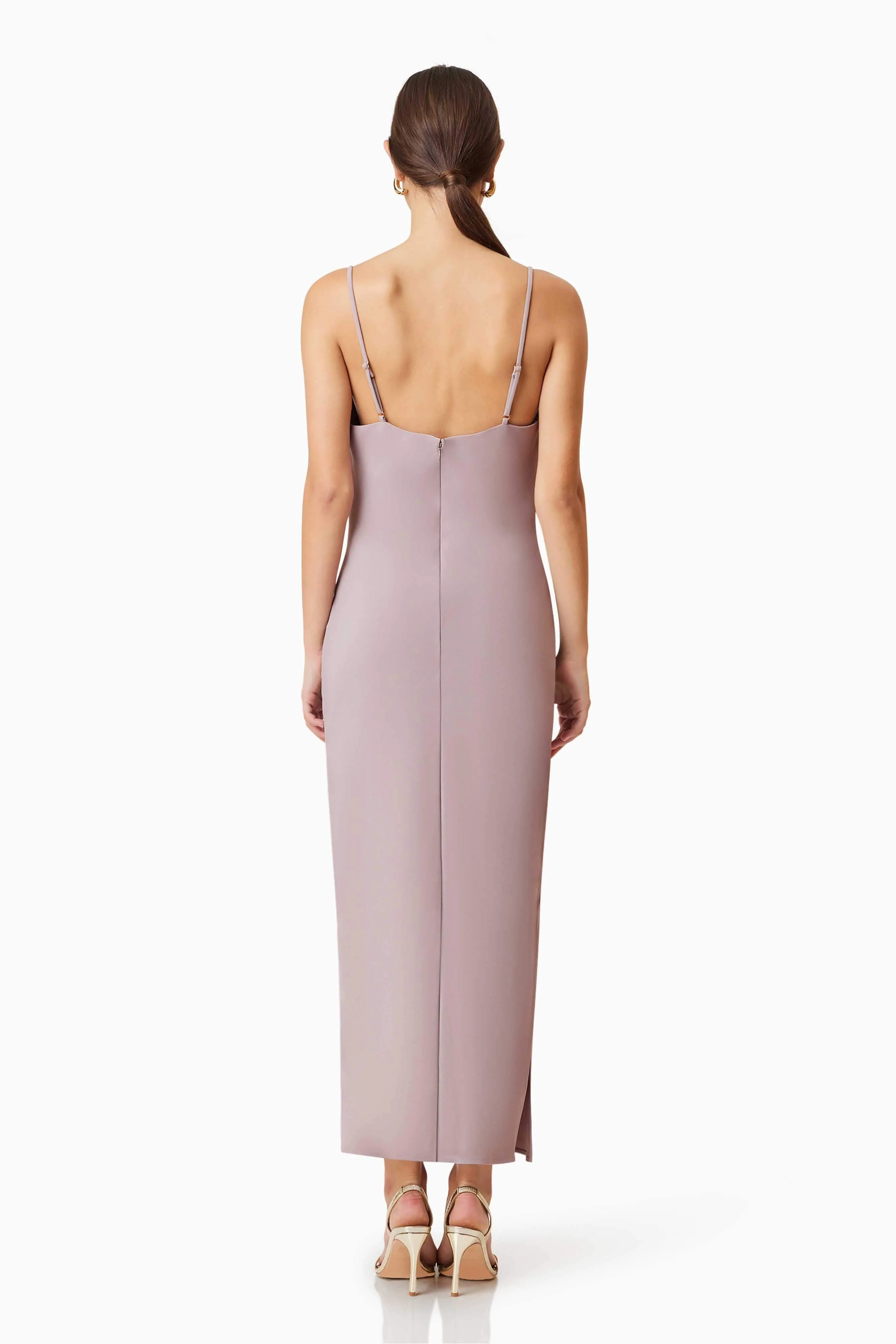 Kenna Cowl Neck Midi Dress In Beige