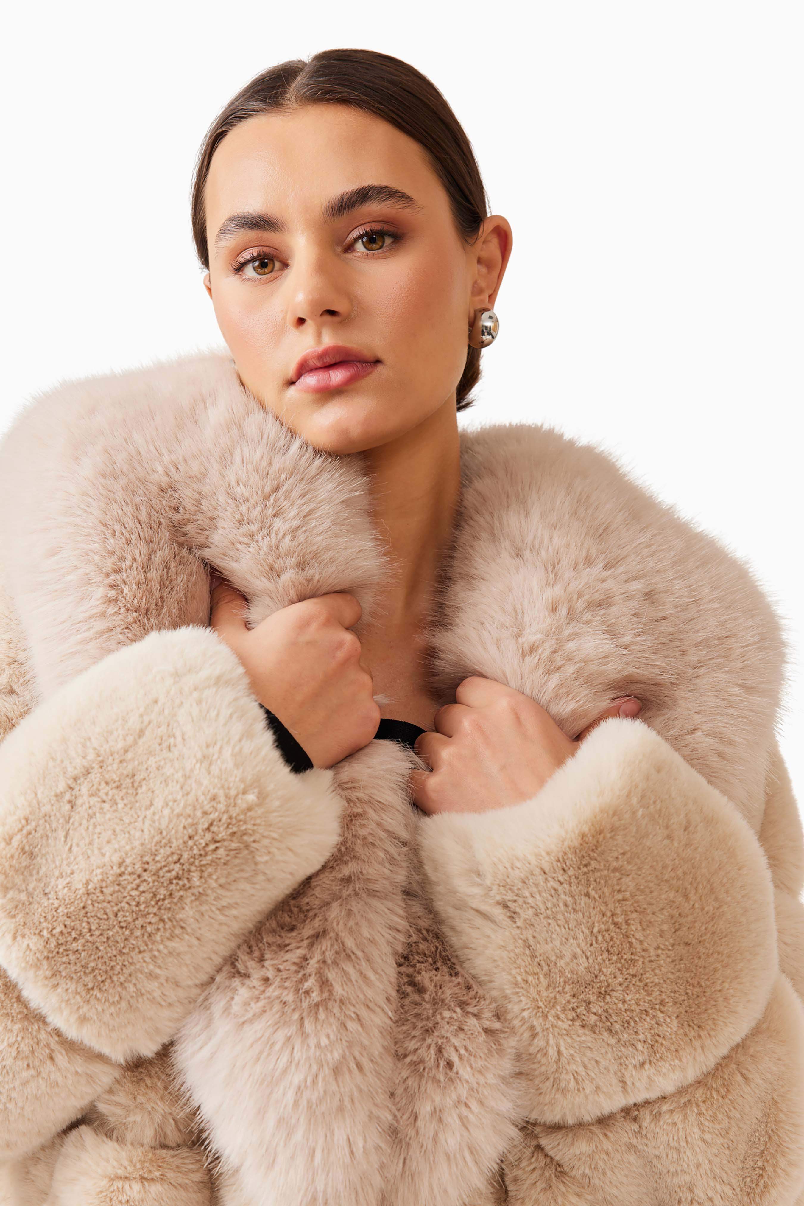 Keystone Faux Fur Coat in Beige