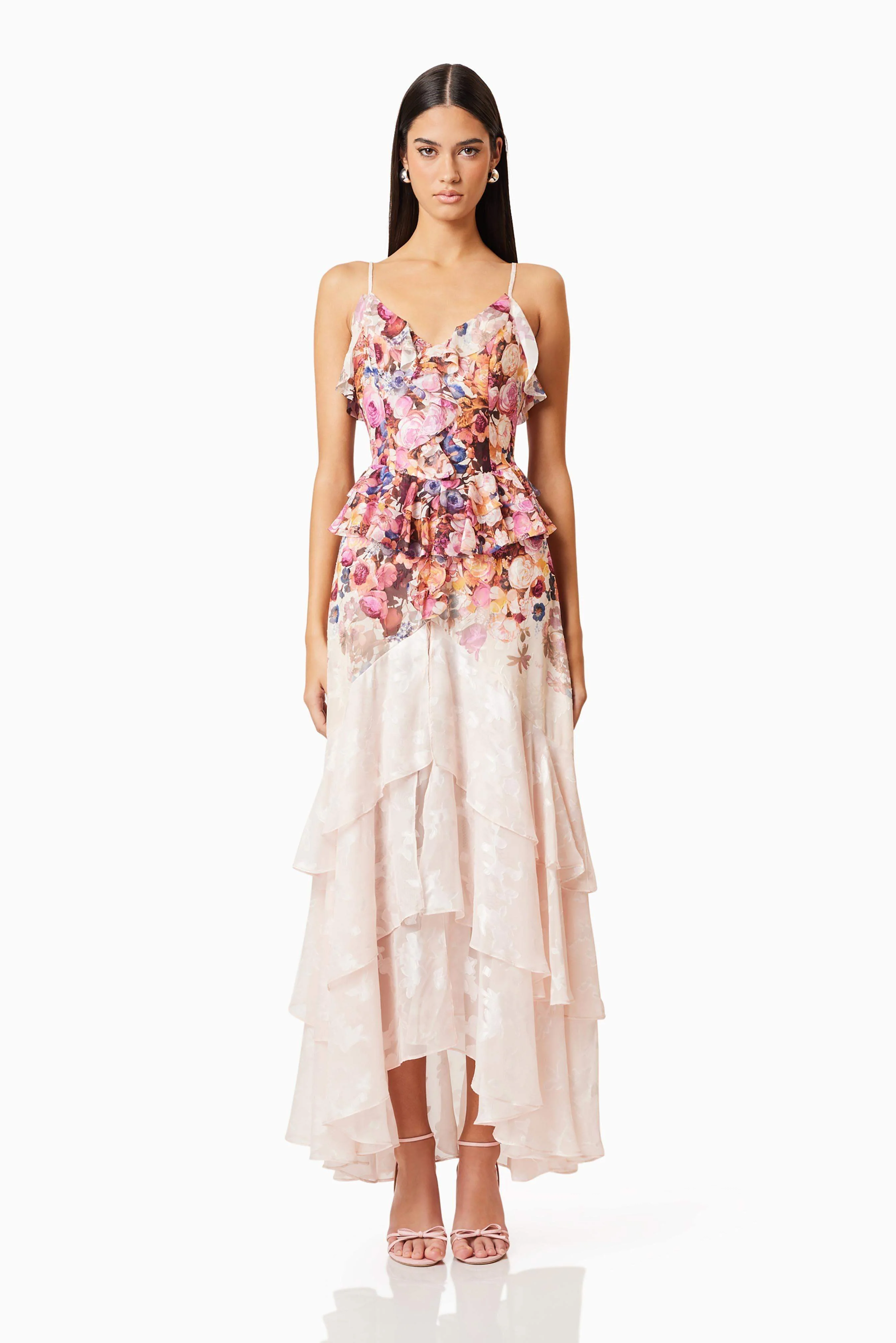 Perla Frilled Maxi Dress in Floral