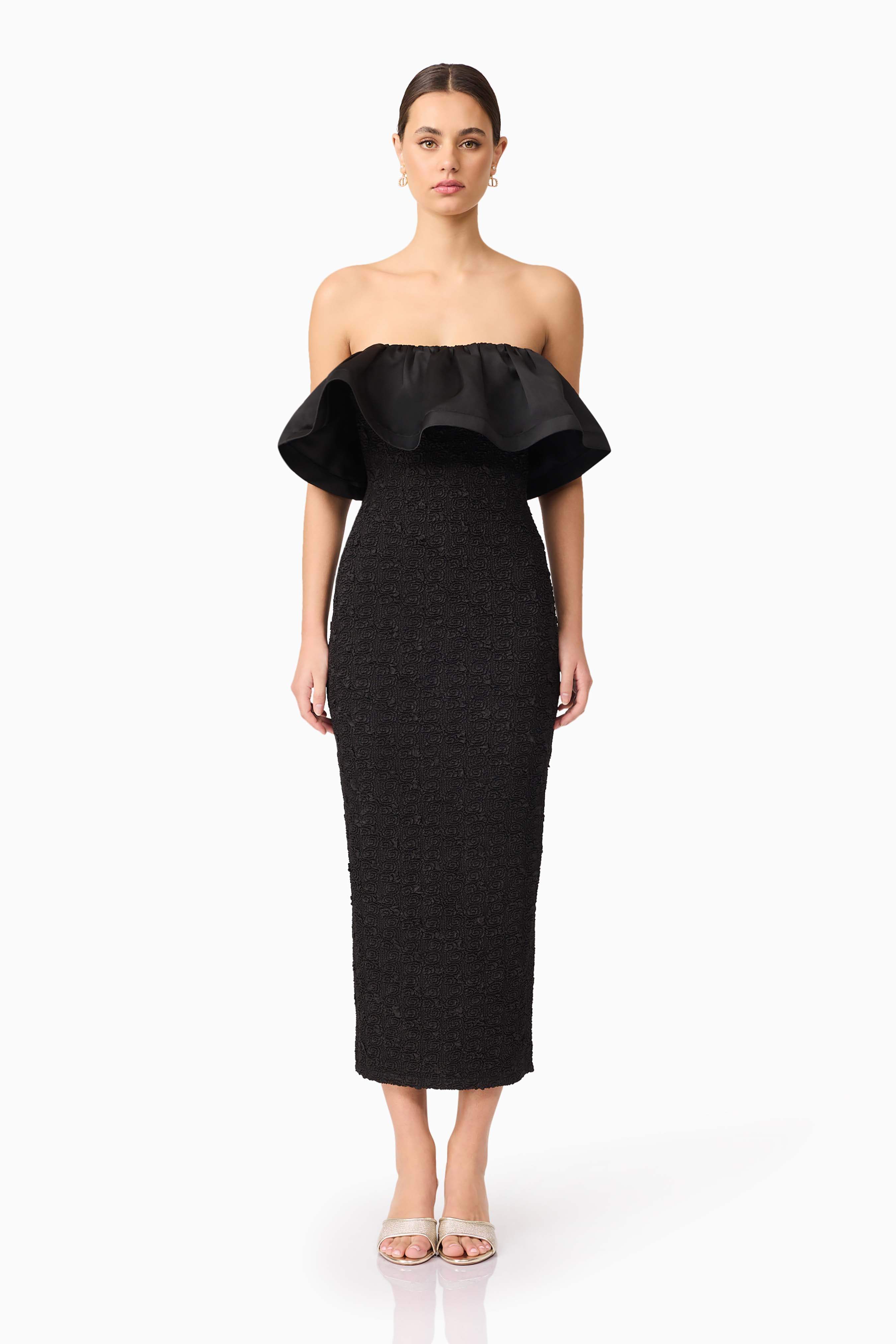 Dandelione Strapless Midi Dress in Black