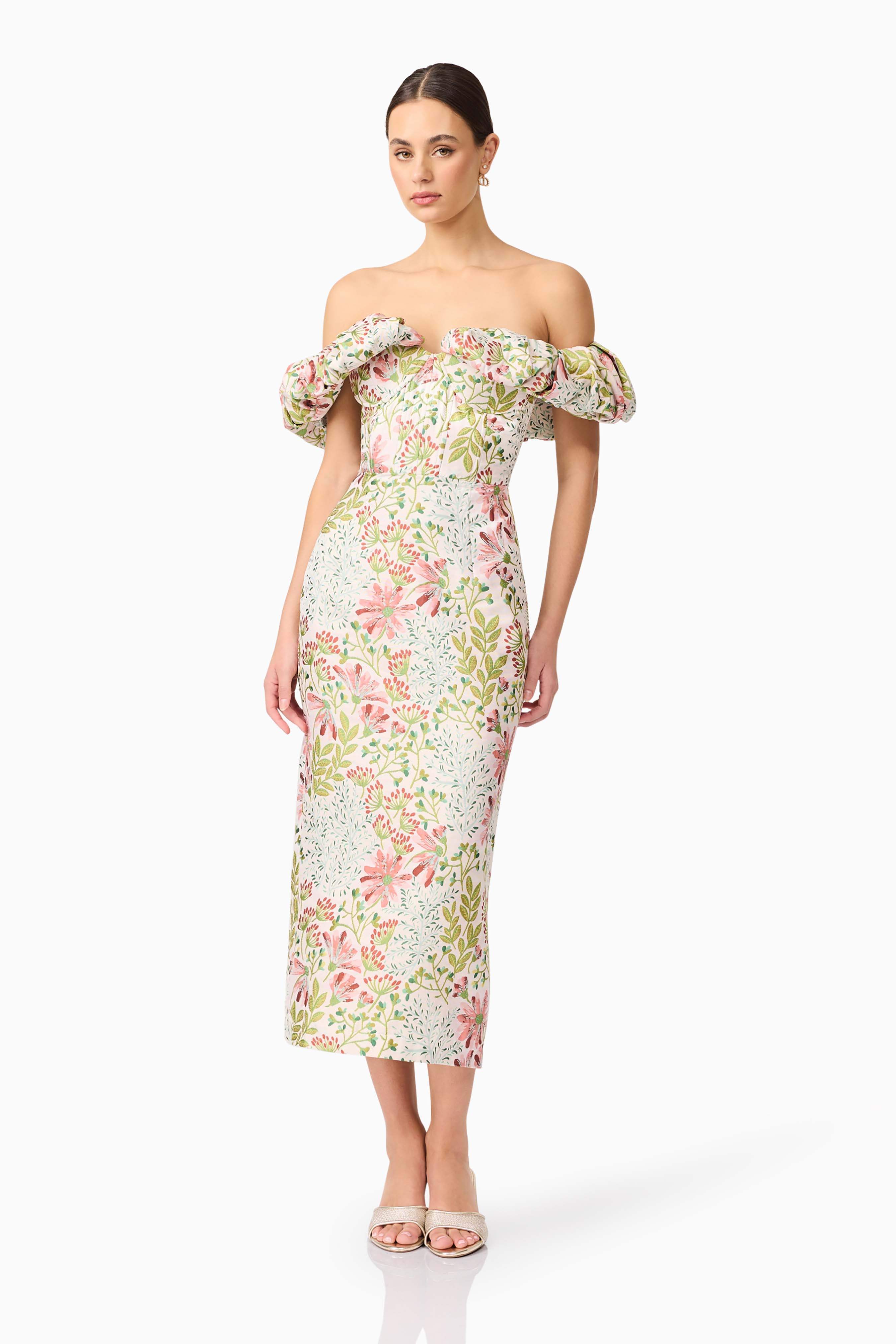 Calaantha Off The Shoulder Midi Dress in Floral