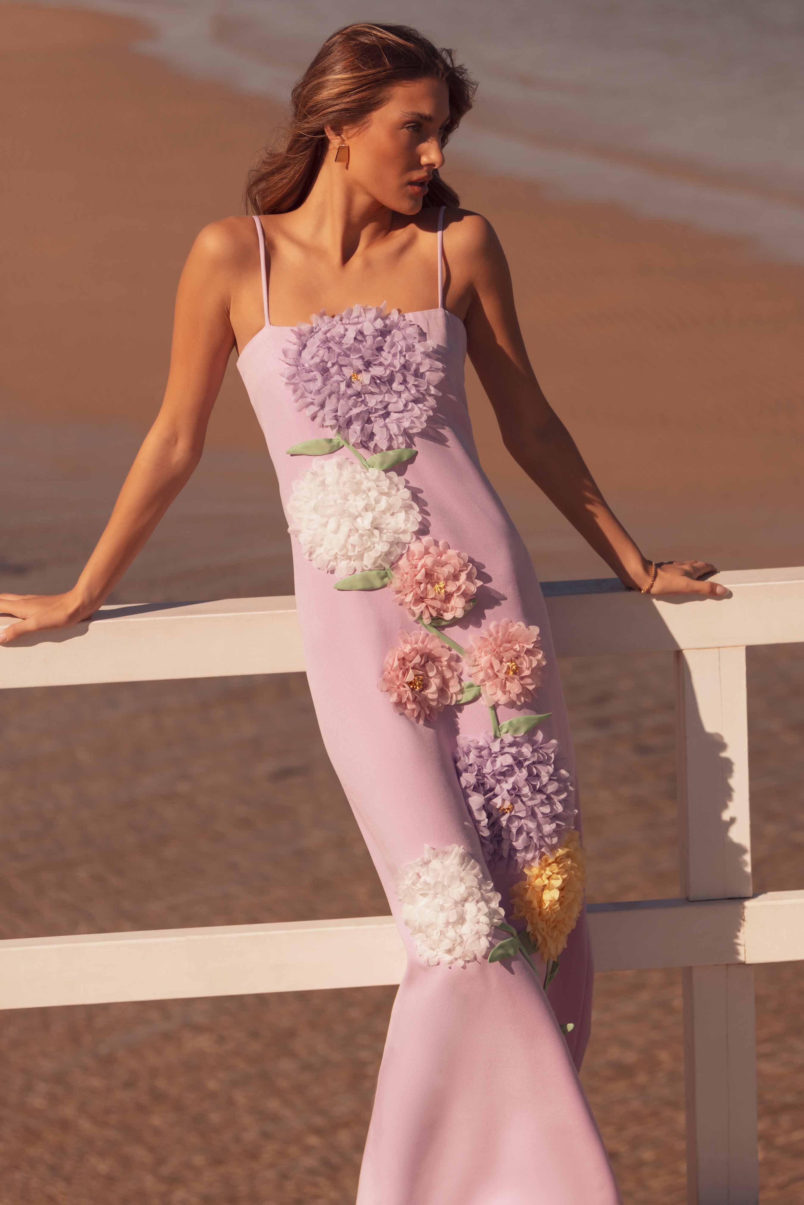 Buttercup Embroidered Maxi Dress in Purple