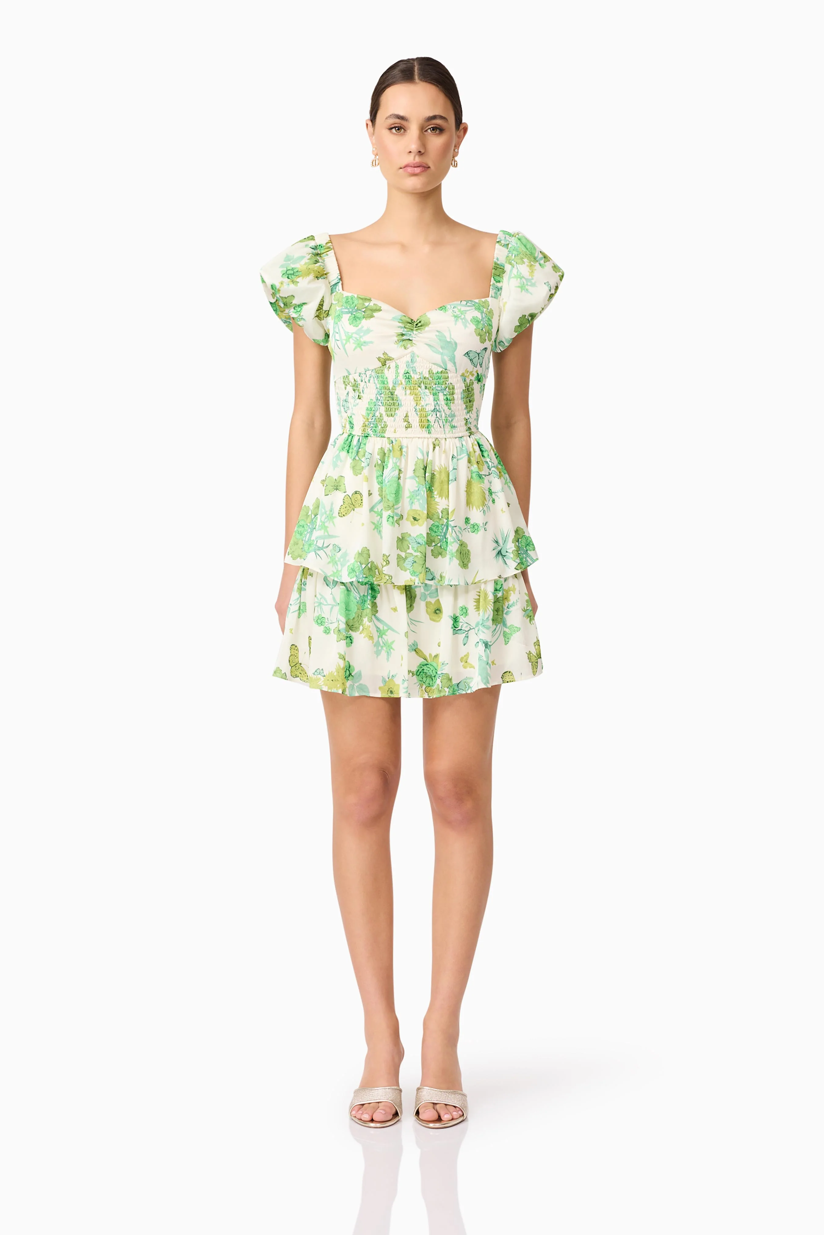 Tess Puff Sleeve Mini Dress in Green