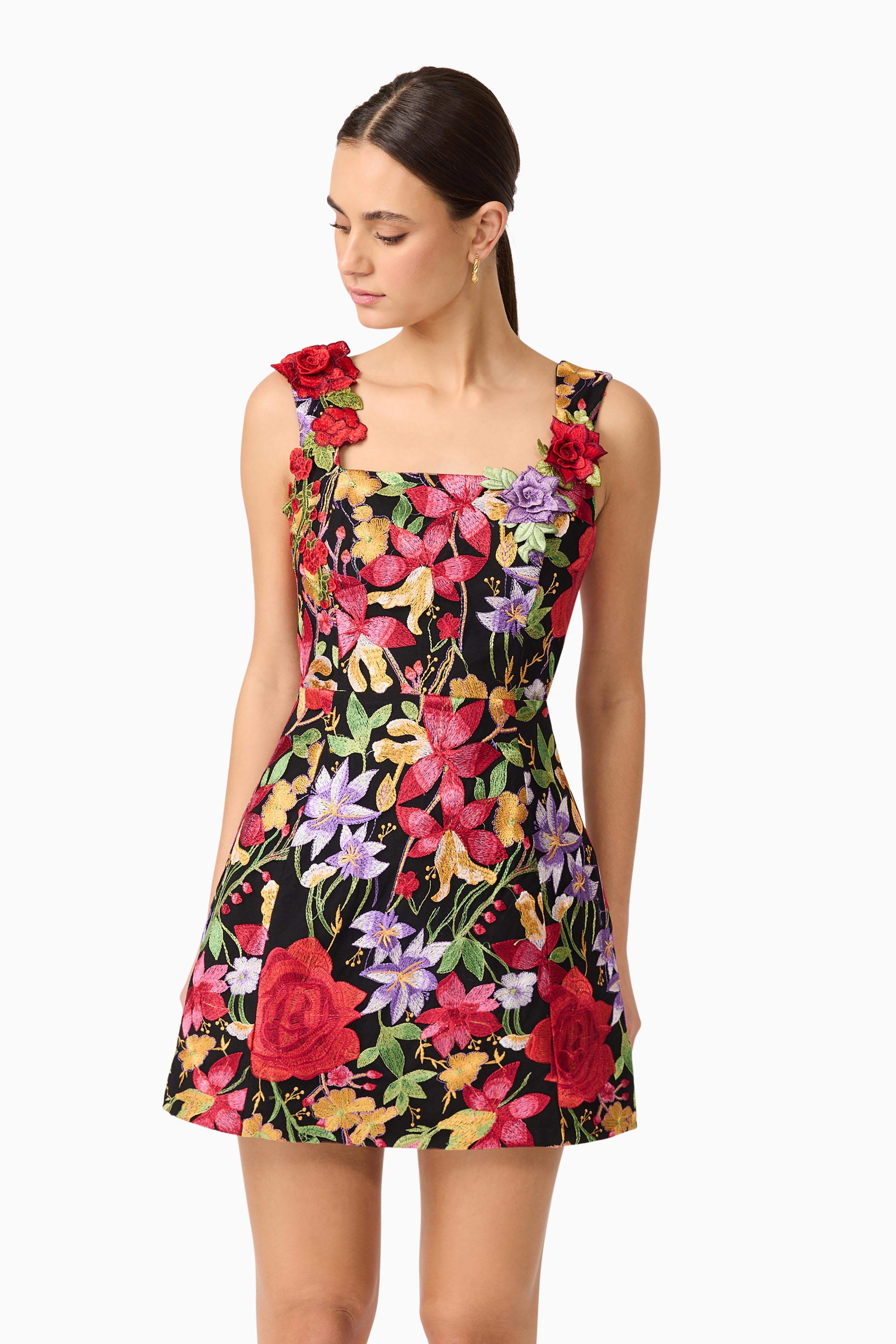 Talia Mini Dress in Black Floral